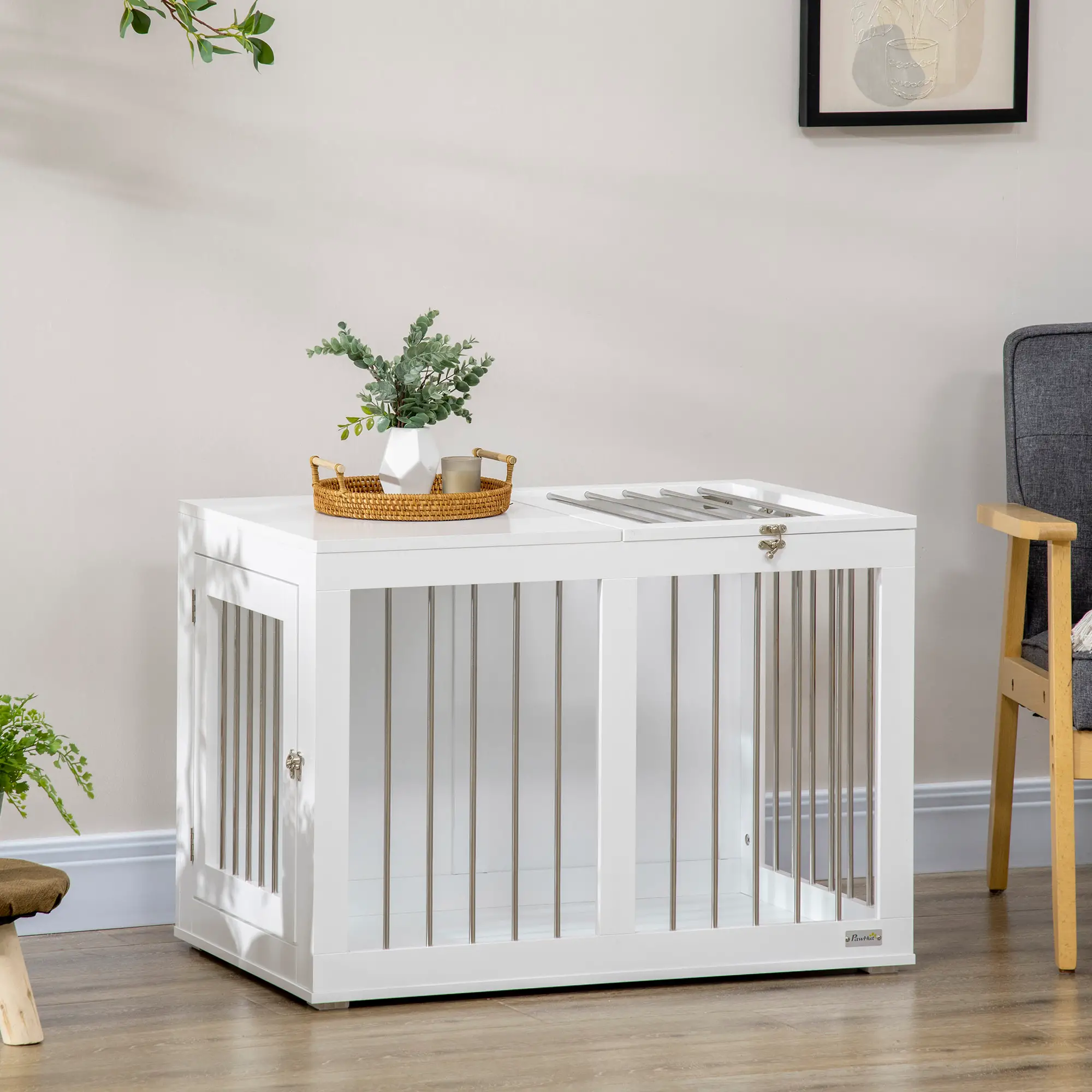31.5" Dog Crate Furniture, Double Doors, Medium Dogs, White - Image 2