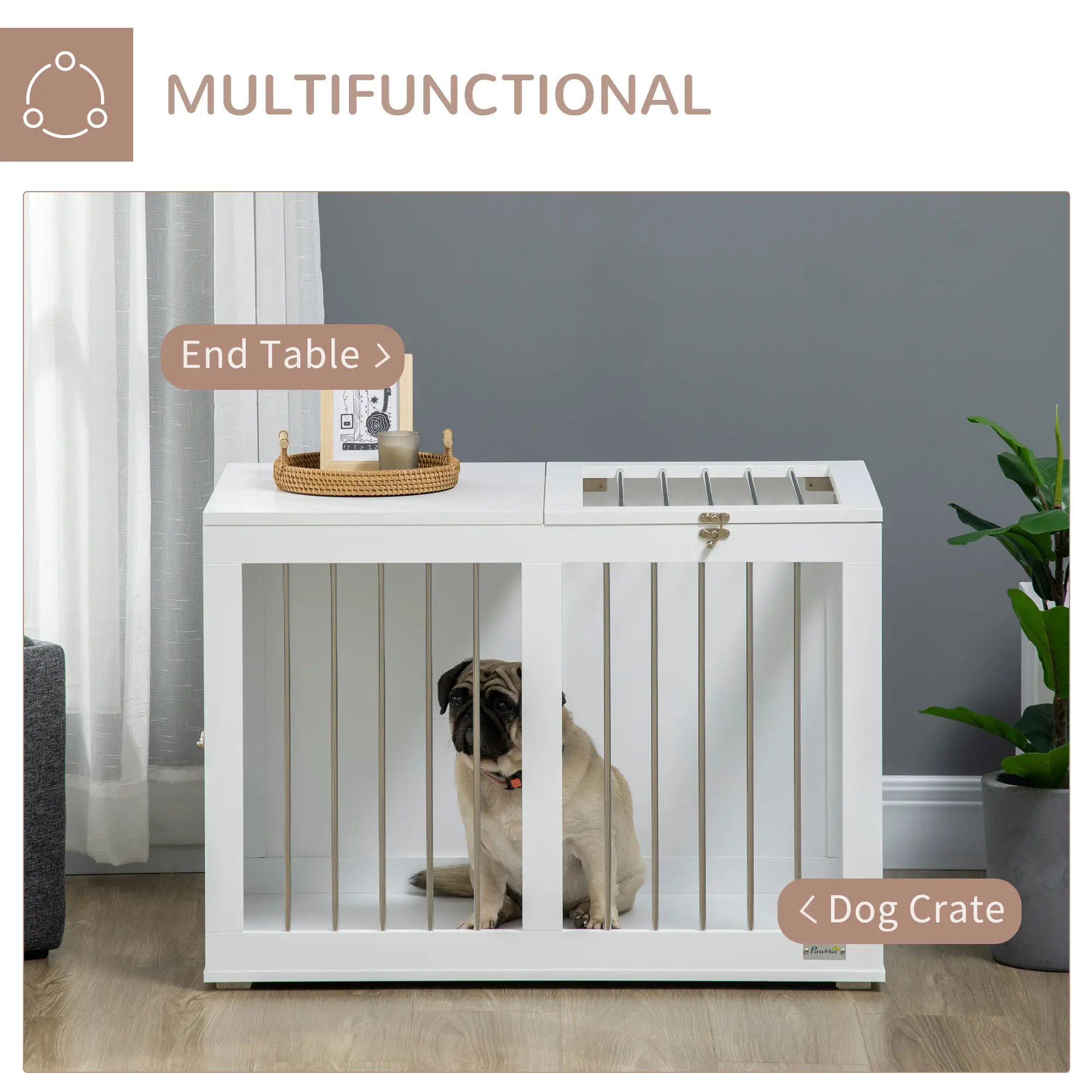31.5" Dog Crate Furniture, Double Doors, Medium Dogs, White - Image 4