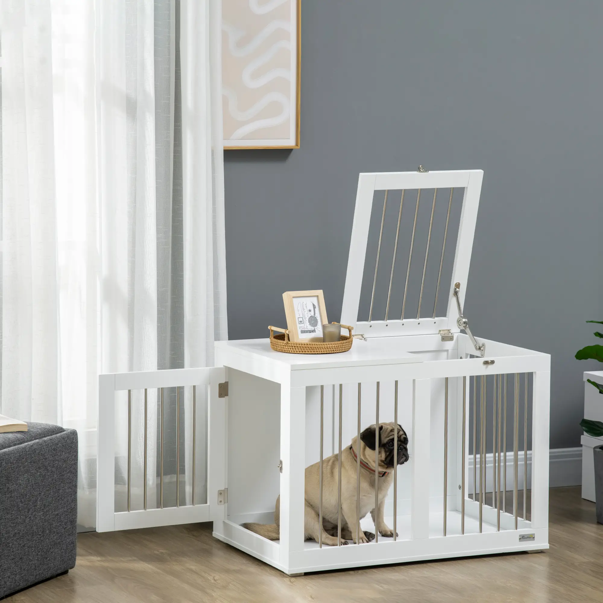 31.5" Dog Crate Furniture, Double Doors, Medium Dogs, White - Image 8