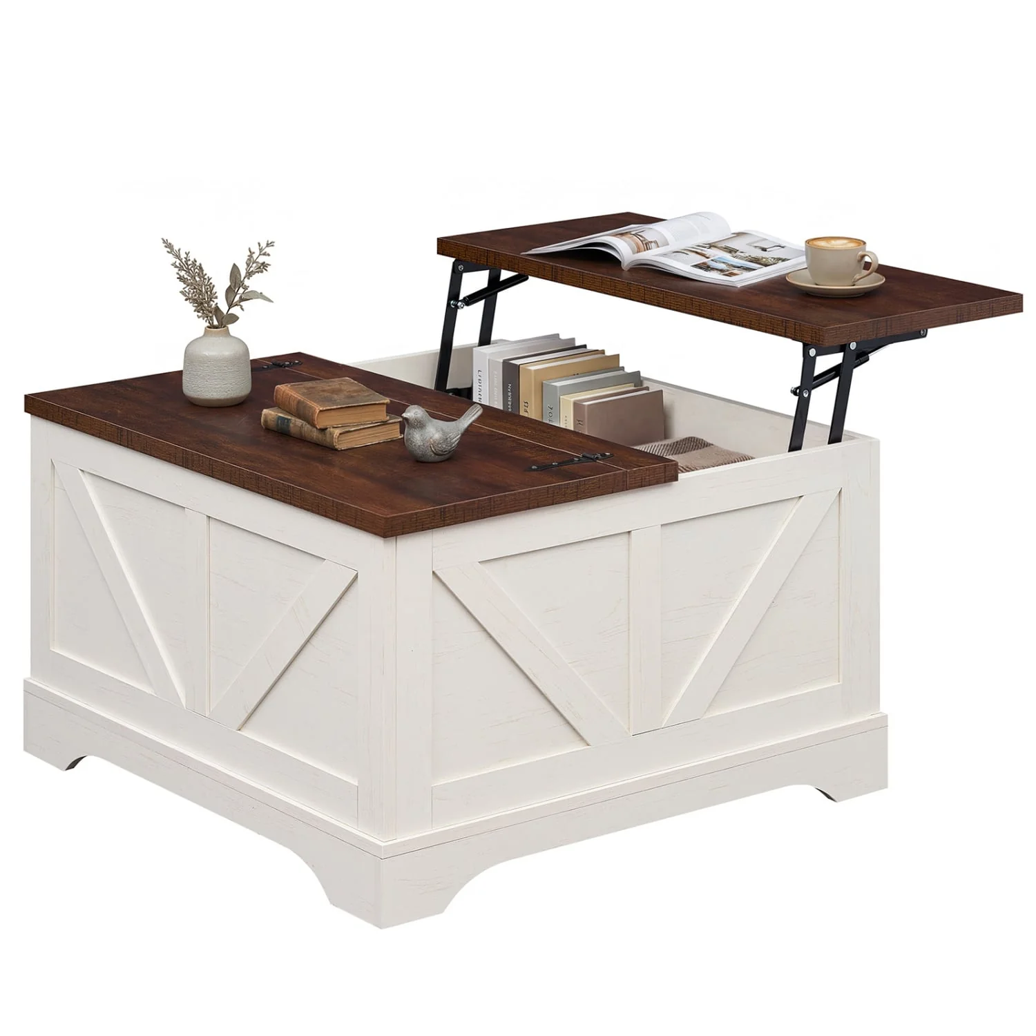 31.5 In Square Coffee Table with Lift Top Storage, Rustic Brown