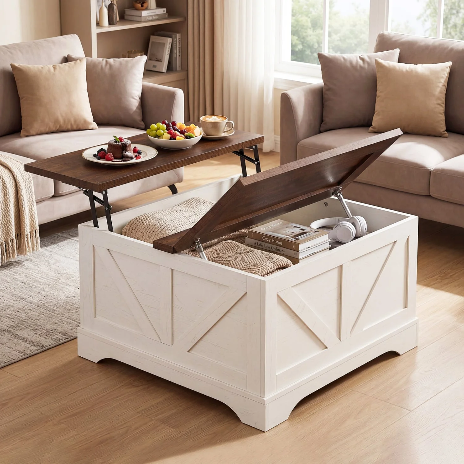 31.5 In Square Coffee Table with Lift Top Storage, Rustic Brown - Image 7