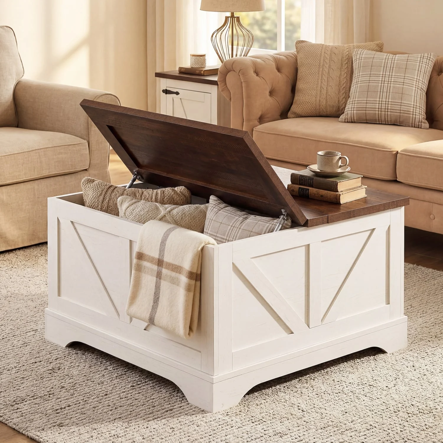31.5 In Square Coffee Table with Lift Top Storage, Rustic Brown - Image 8