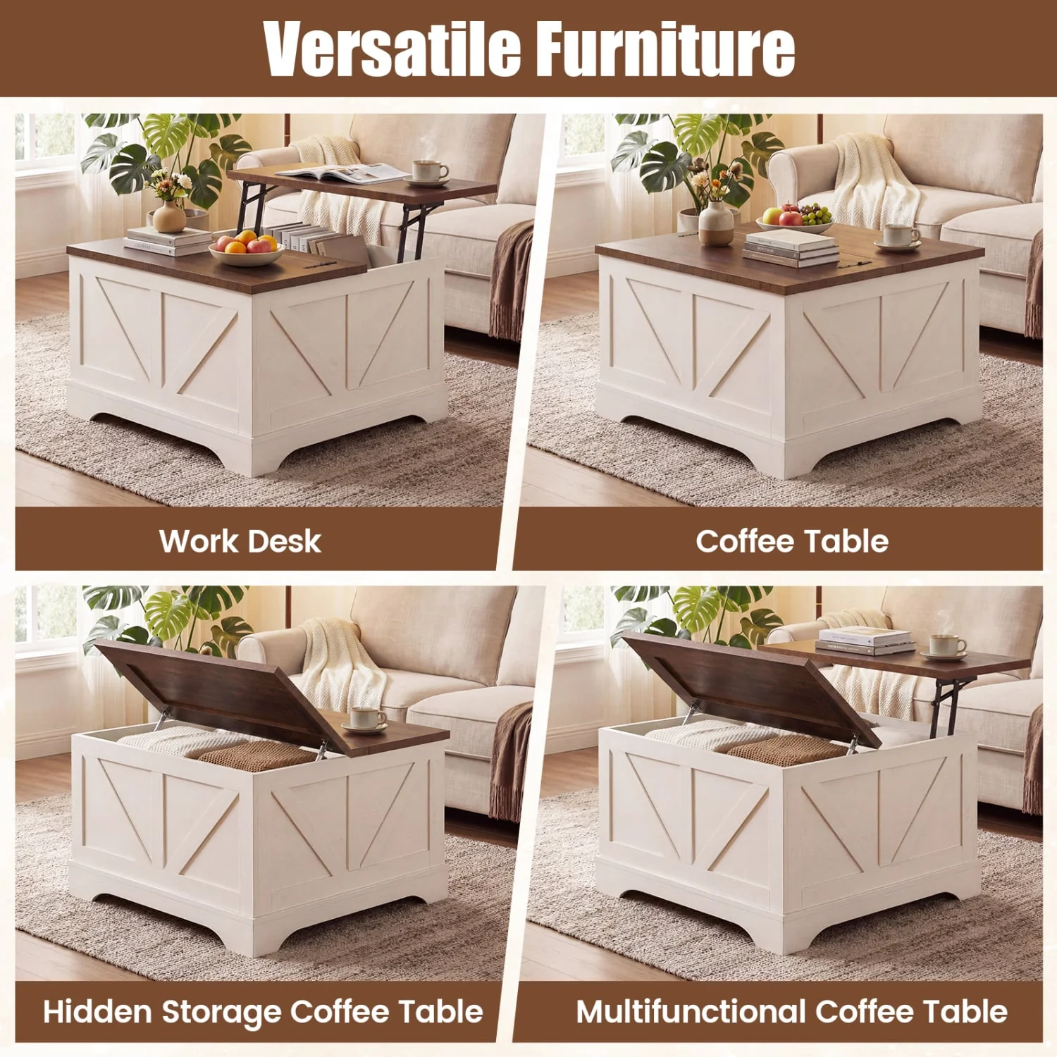 31.5 In Square Coffee Table with Lift Top Storage, Rustic Brown - Image 9