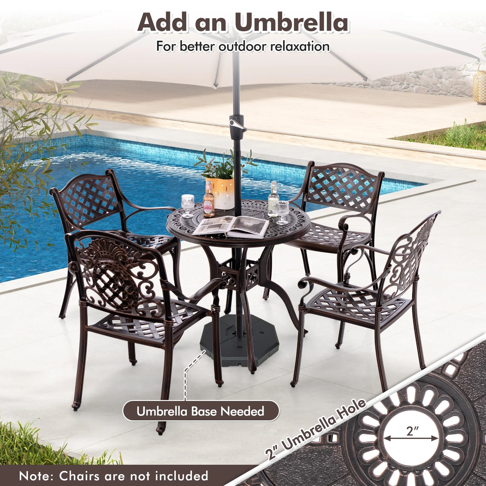 31.5 Inch Cast Aluminum Round Patio Dining Table, Copper - Image 10