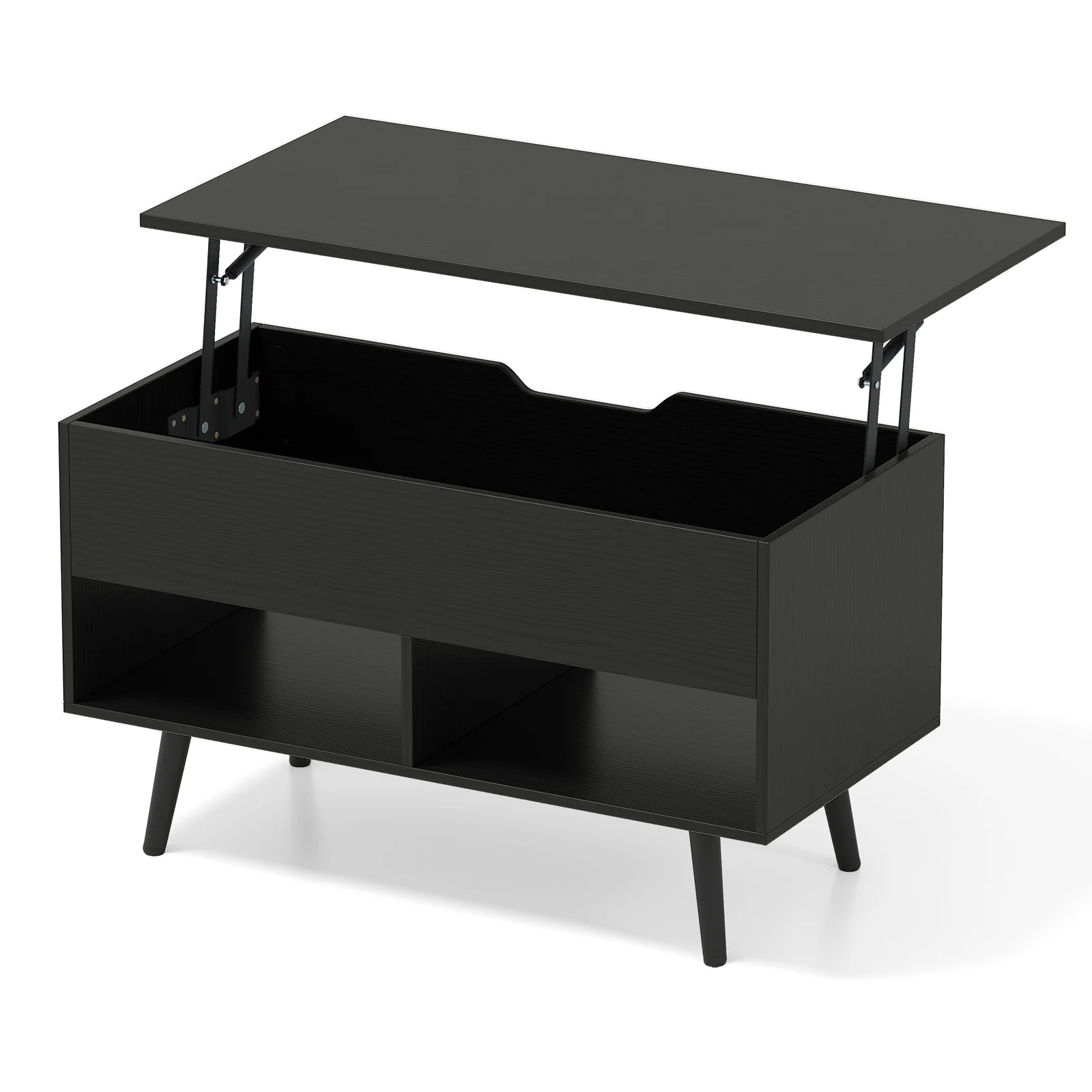 31.5 Inch Lift Top Coffee Table, Hidden Compartment, 2 Storage Shelves, Black