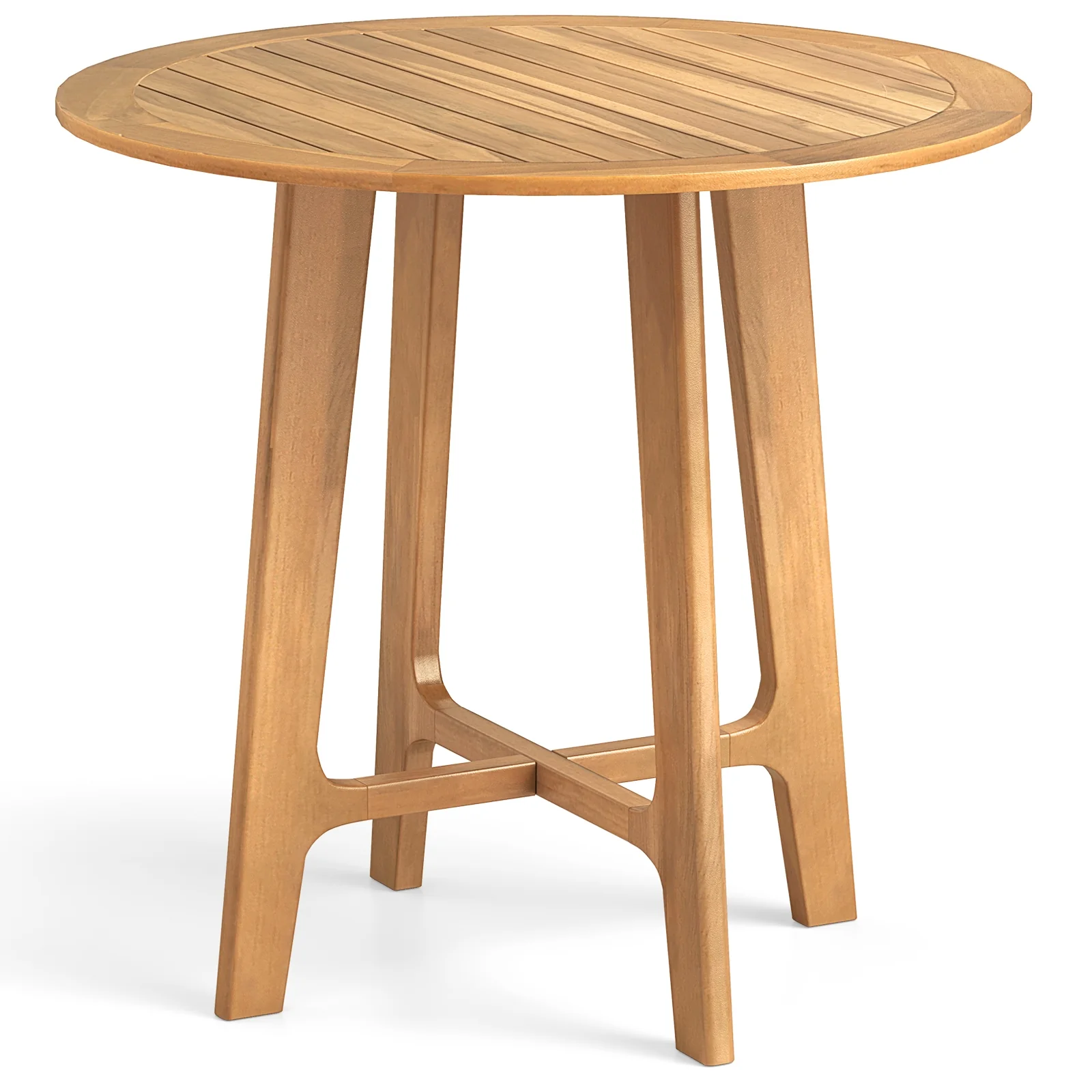 31.5 Inch Patio Dining Table, Slatted Tabletop, X-Shaped Frame, Natural