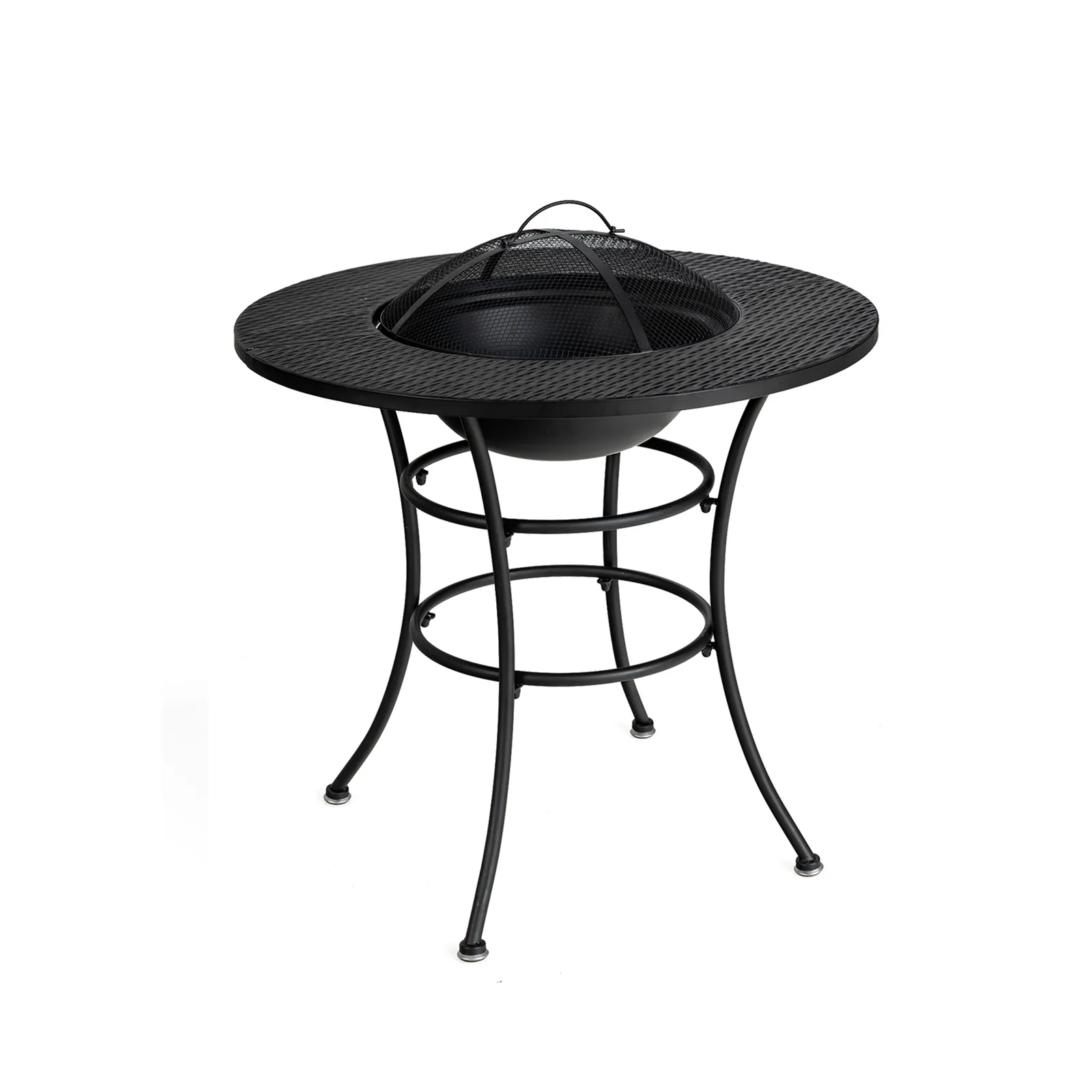 31.5 Inch Patio Fire Pit Dining Table, Cooking BBQ Grate, Black