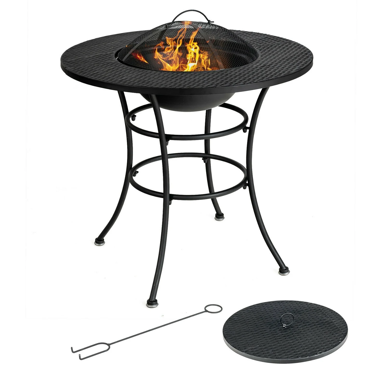 31.5 Inch Patio Fire Pit Dining Table, Cooking BBQ Grate, Black - Image 10