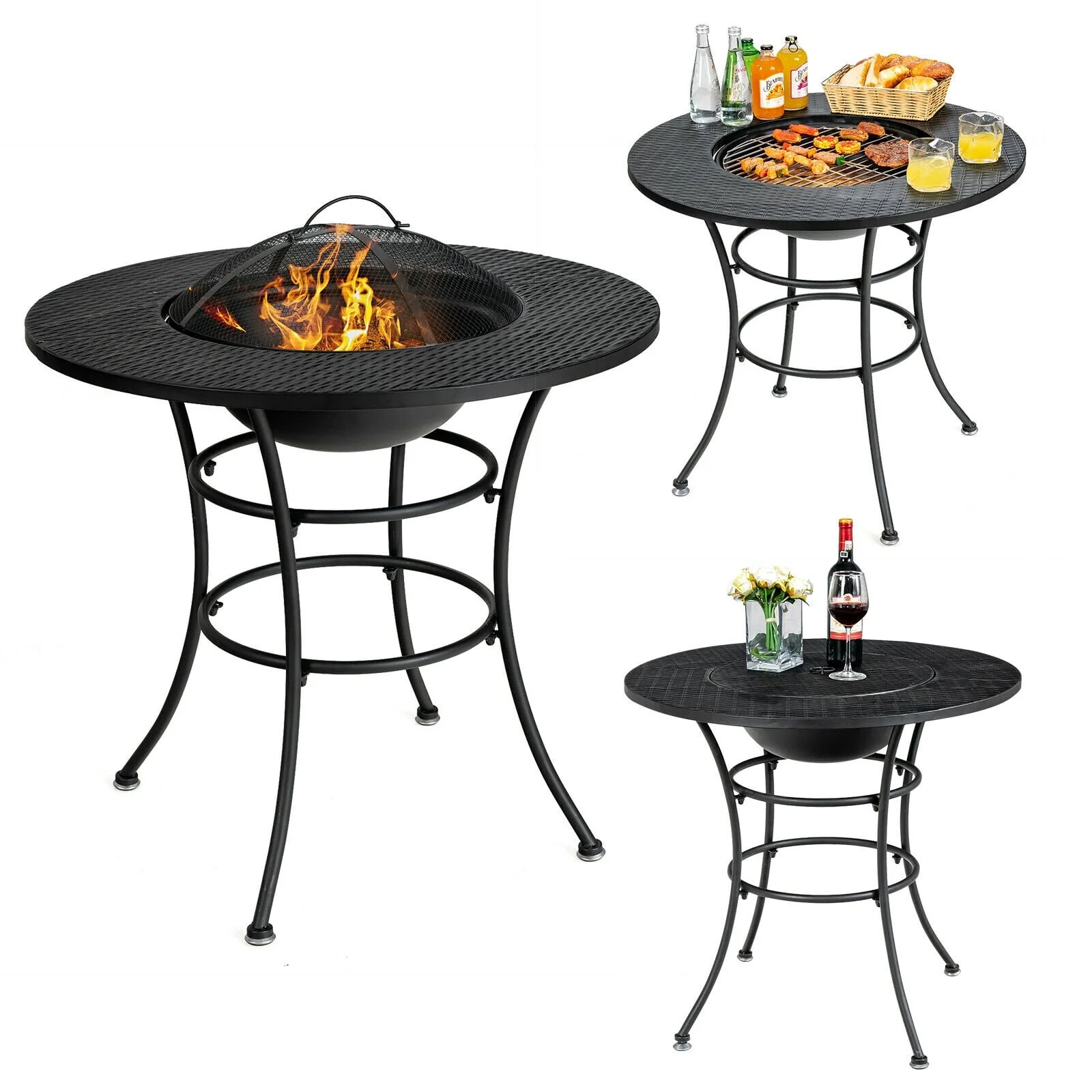 31.5 Inch Patio Fire Pit Dining Table, Cooking BBQ Grate, Black - Image 5