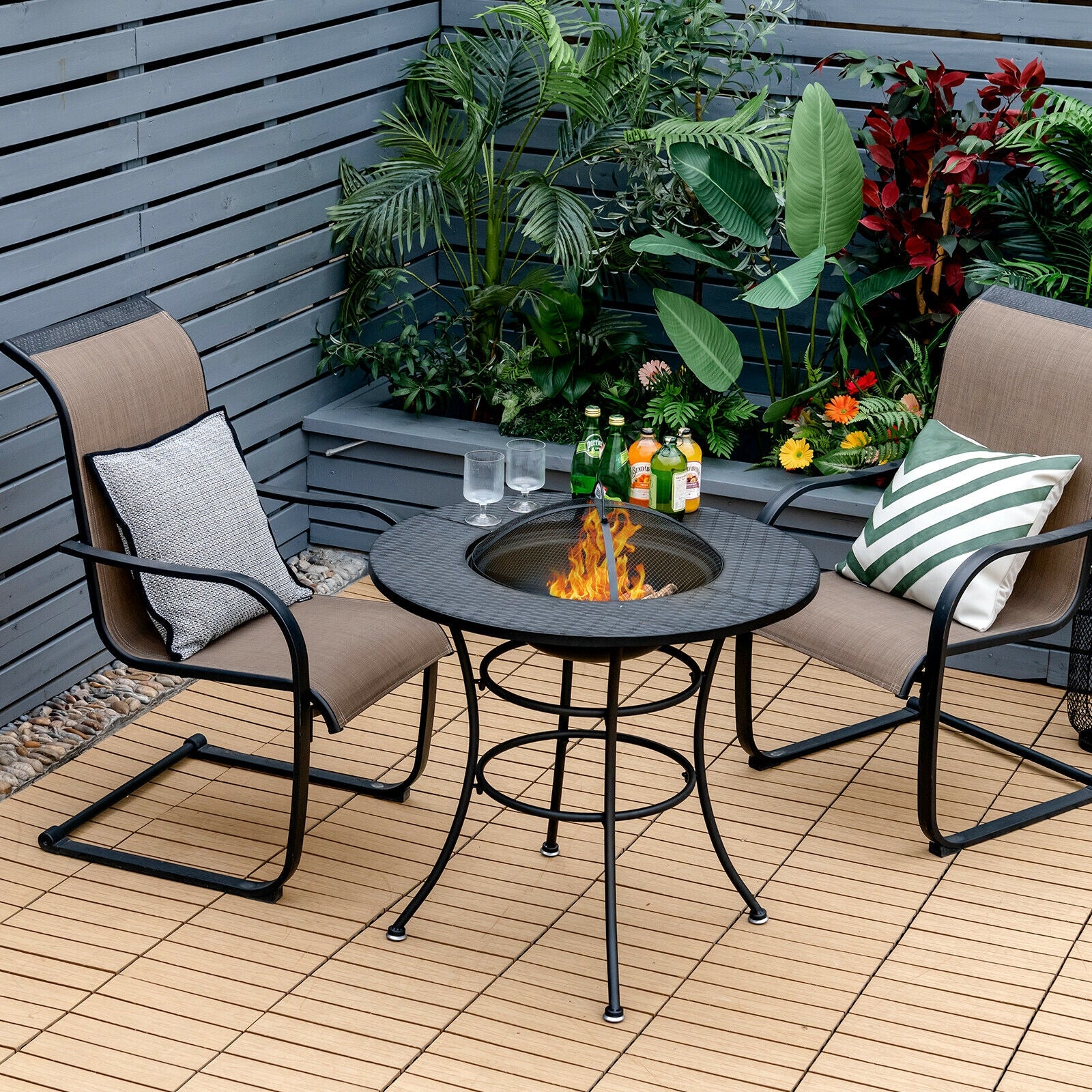 31.5 Inch Patio Fire Pit Dining Table, Cooking BBQ Grate, Black - Image 8