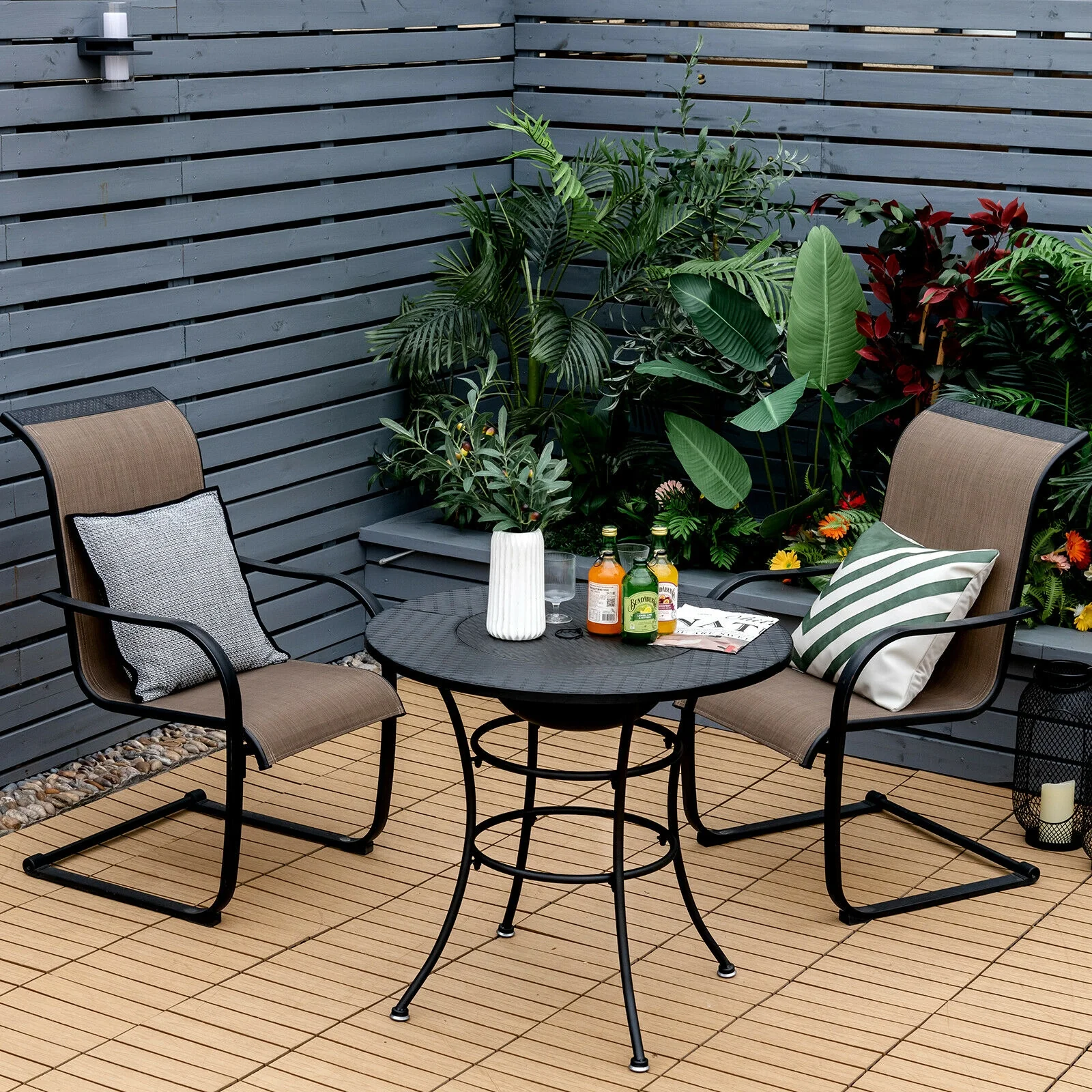 31.5 Inch Patio Fire Pit Dining Table, Cooking BBQ Grate, Black - Image 9