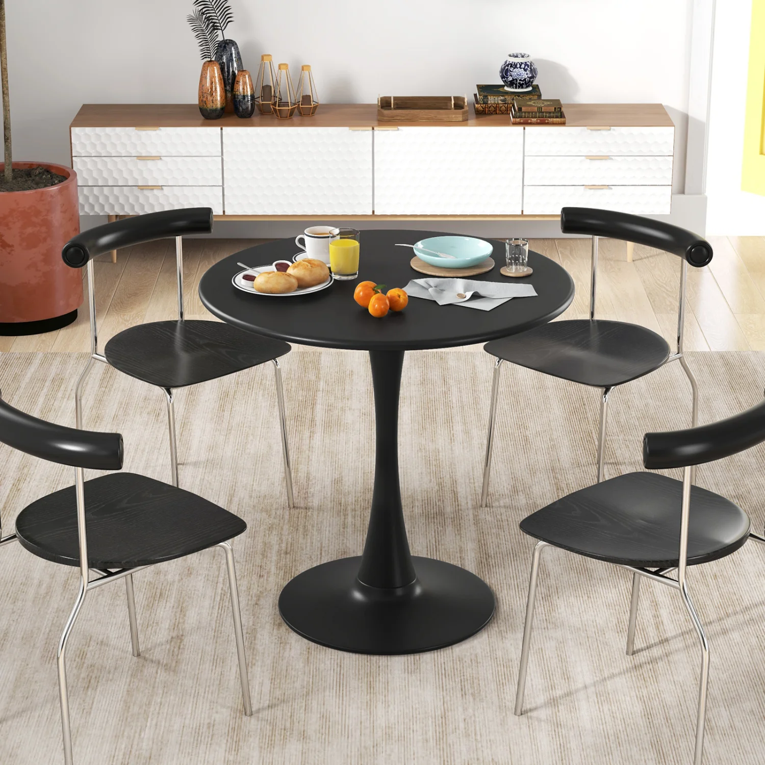 31.5 Inch Round Dining Table, Anti-Slip PP Ring, Black - Image 2