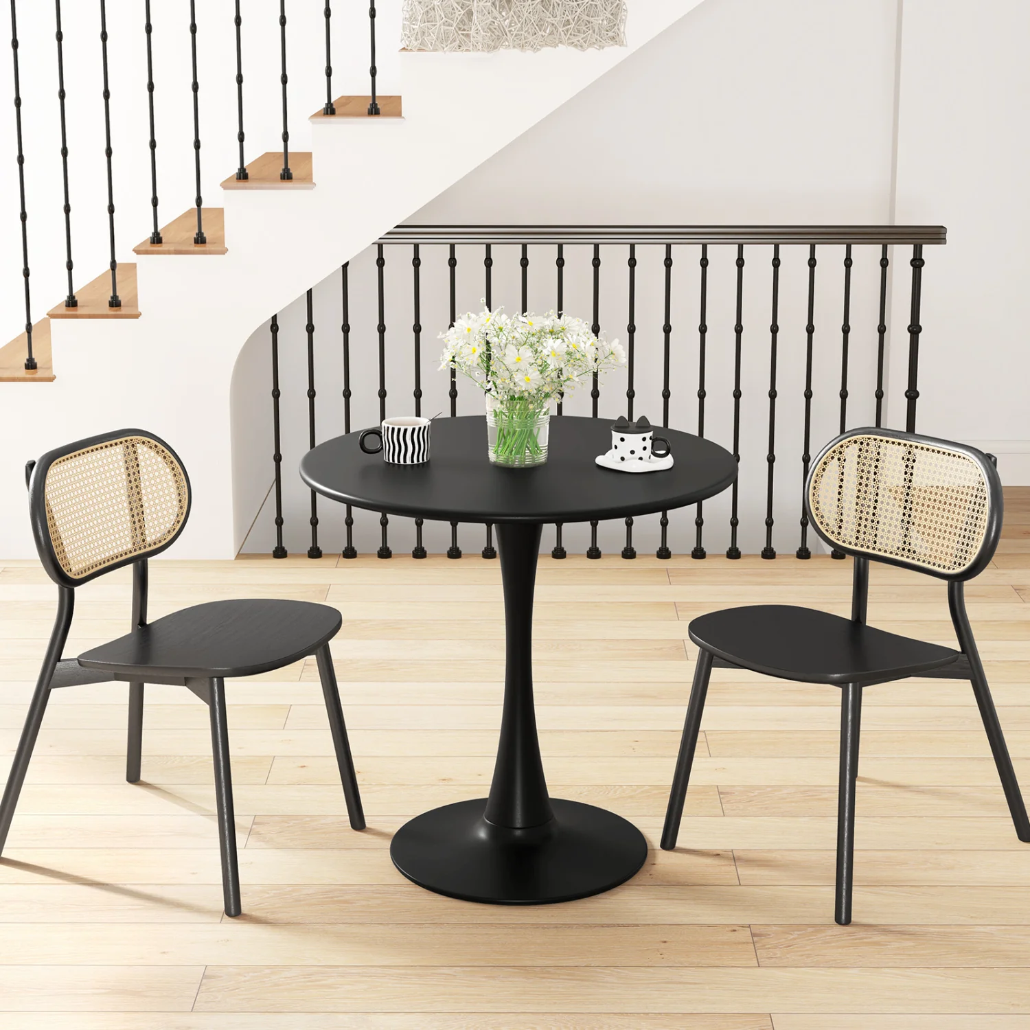 31.5 Inch Round Dining Table, Anti-Slip PP Ring, Black - Image 3