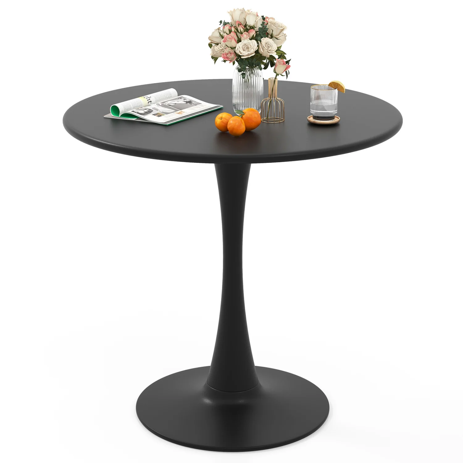 31.5 Inch Round Dining Table, Anti-Slip PP Ring, Black - Image 5