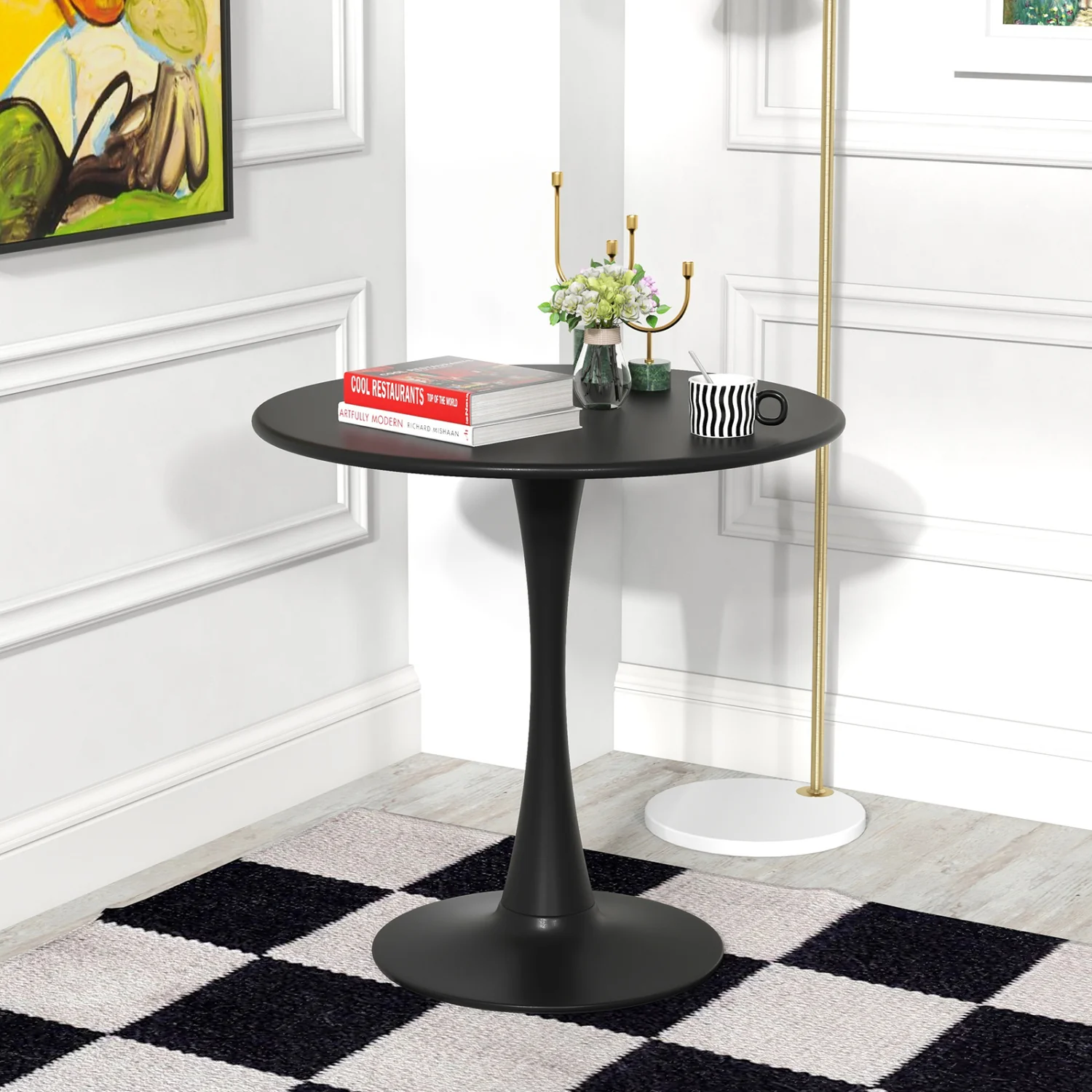 31.5 Inch Round Dining Table, Anti-Slip PP Ring, Black - Image 7