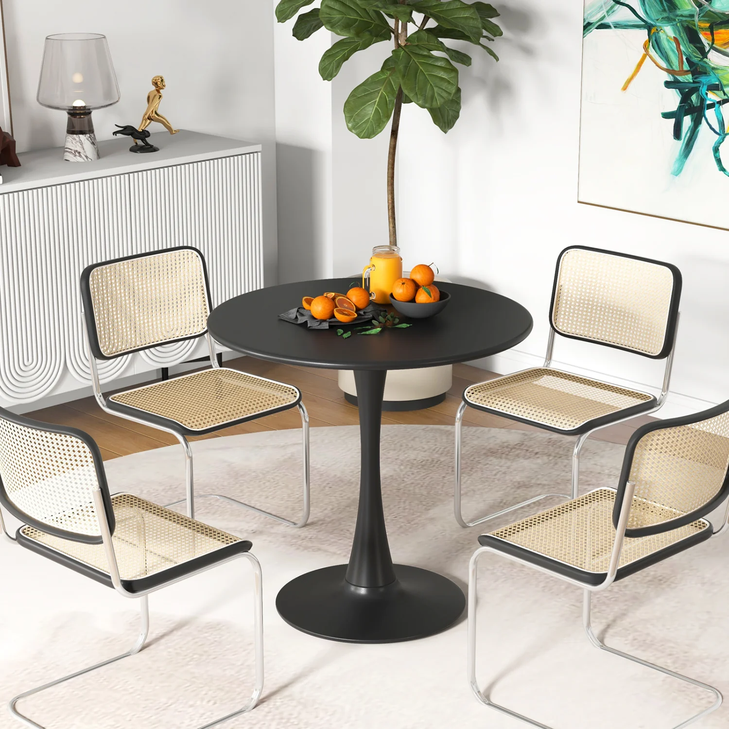 31.5 Inch Round Dining Table, Anti-Slip PP Ring, Black - Image 8