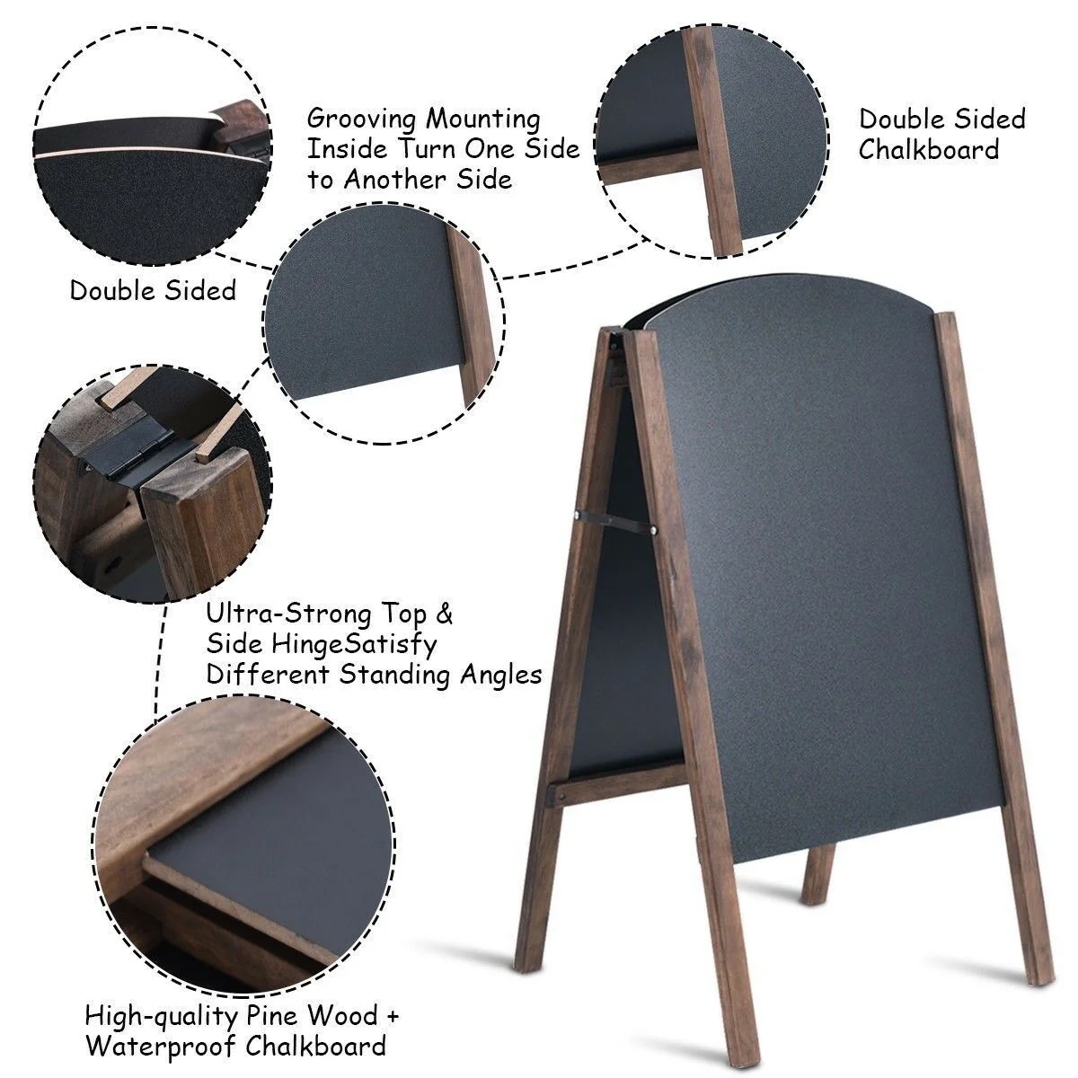 31.5 Inch Wood A-Frame Sidewalk Chalkboard, Black - Image 5