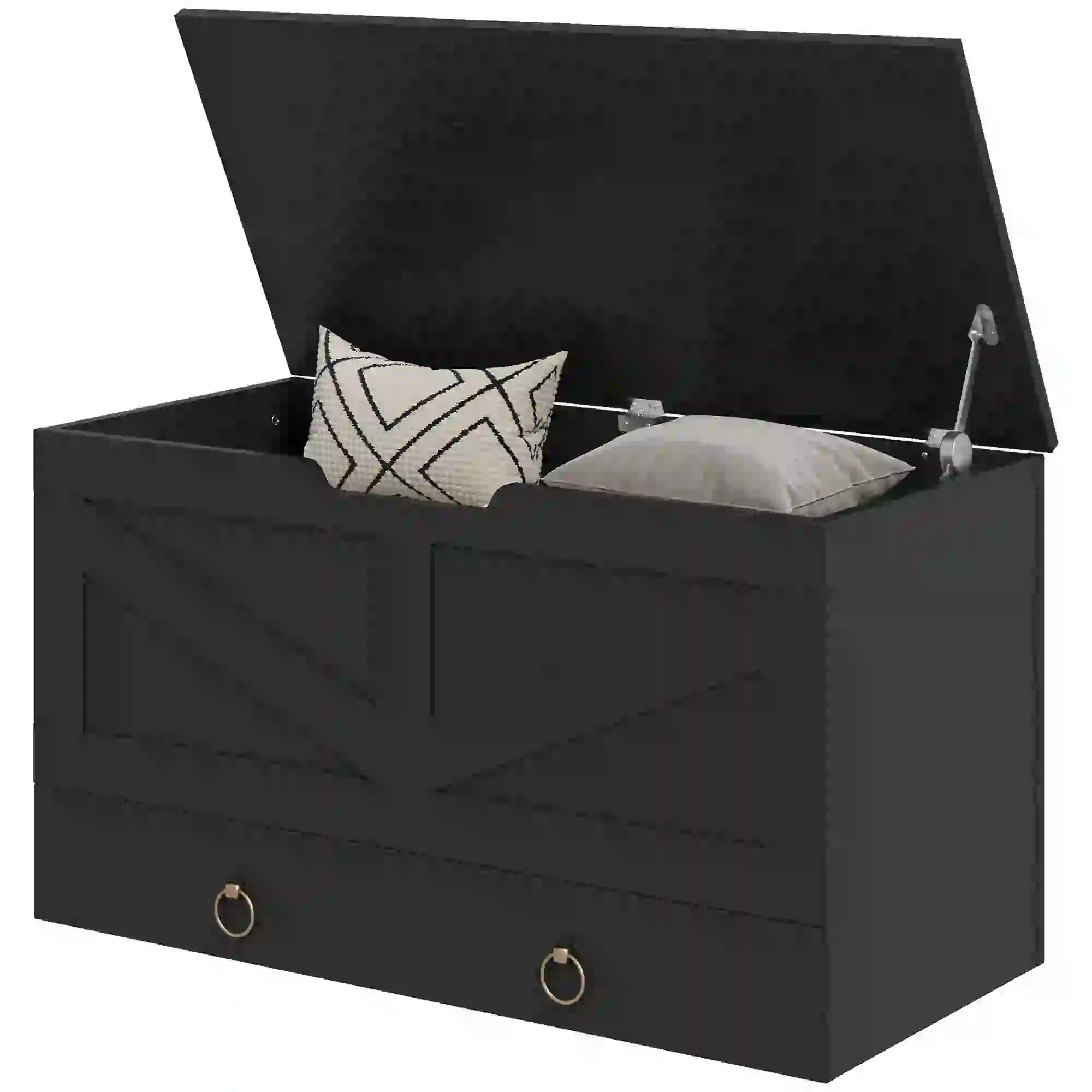 31.5 Inches Storage Chest, Wooden Box, Black Wood Grain, Black