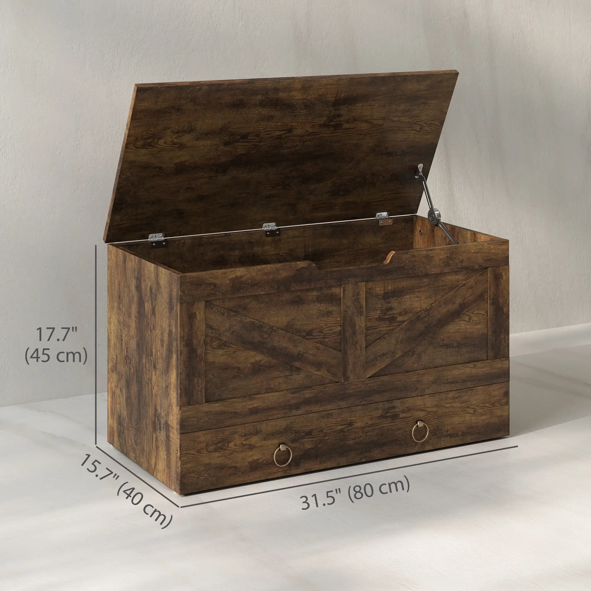31.5 Inches Storage Chest, Wooden Box, Rustic Brown, Brown - Image 3