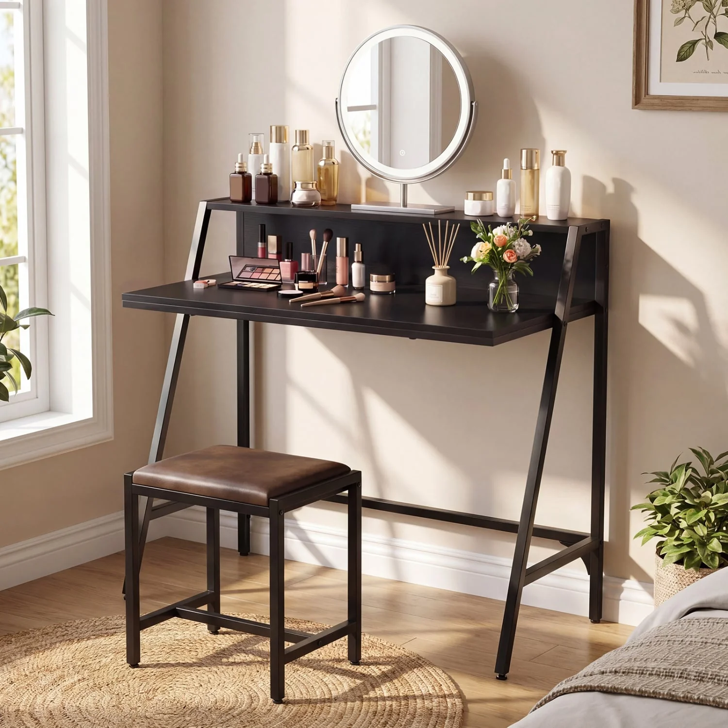 31.5" Industrial Desk With Raised Shelf, Black - Image 2