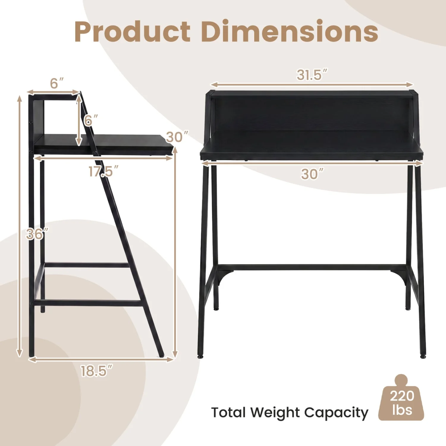 31.5" Industrial Desk With Raised Shelf, Black - Image 5