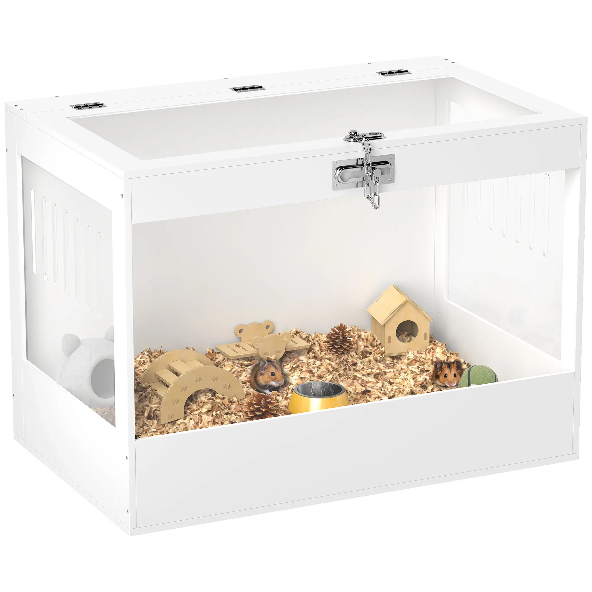 31.5"L Hamster Cage, Openable Top, Hut, Seesaw, Ladder, White - Image 11