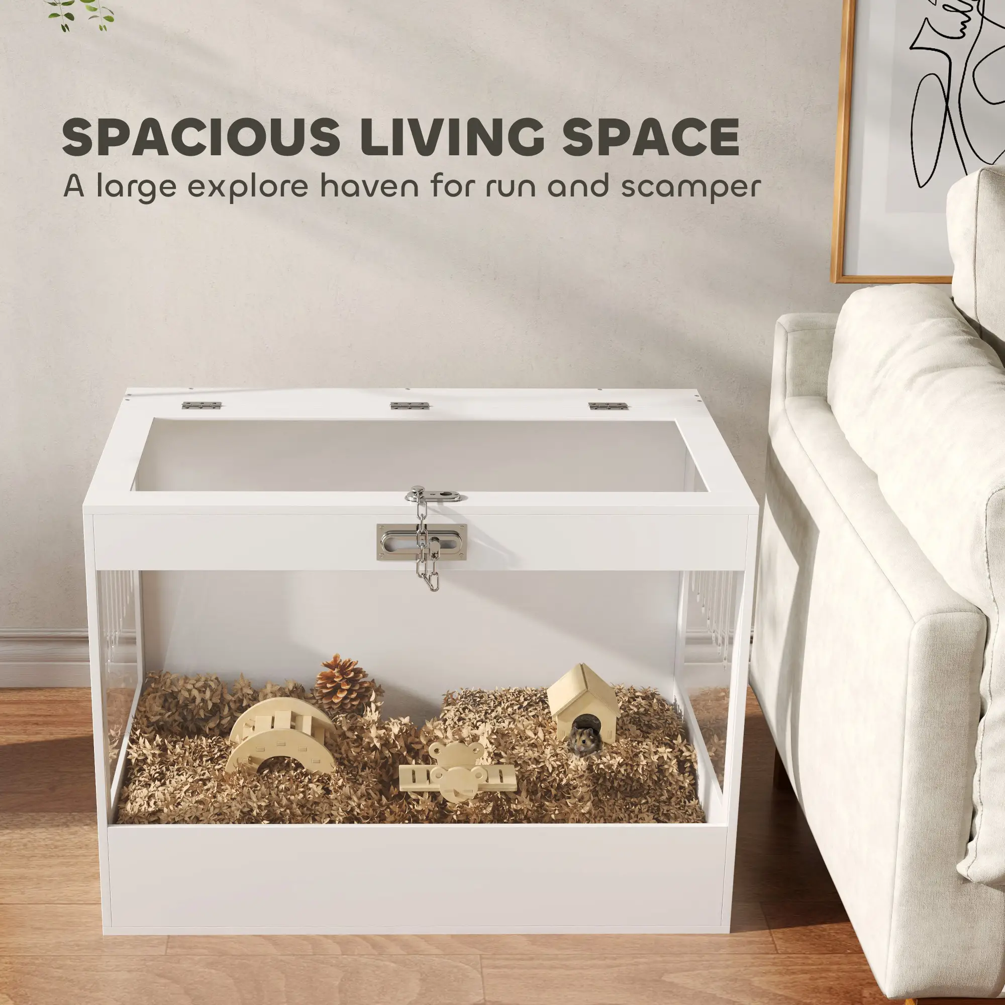 31.5"L Hamster Cage, Openable Top, Hut, Seesaw, Ladder, White - Image 4