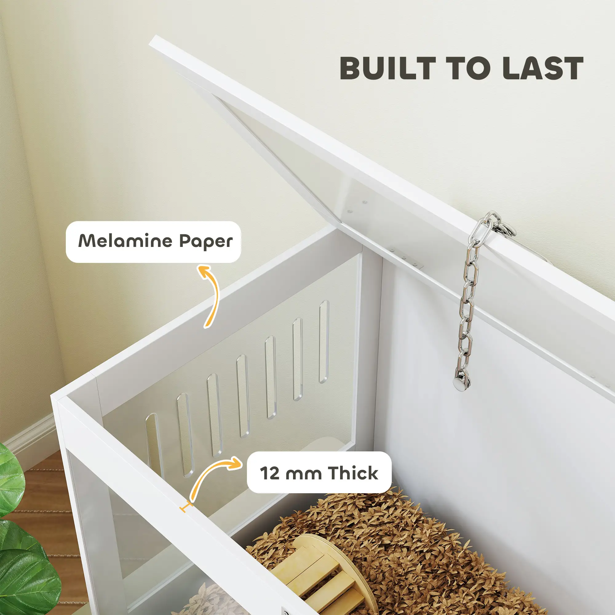 31.5"L Hamster Cage, Openable Top, Hut, Seesaw, Ladder, White - Image 7