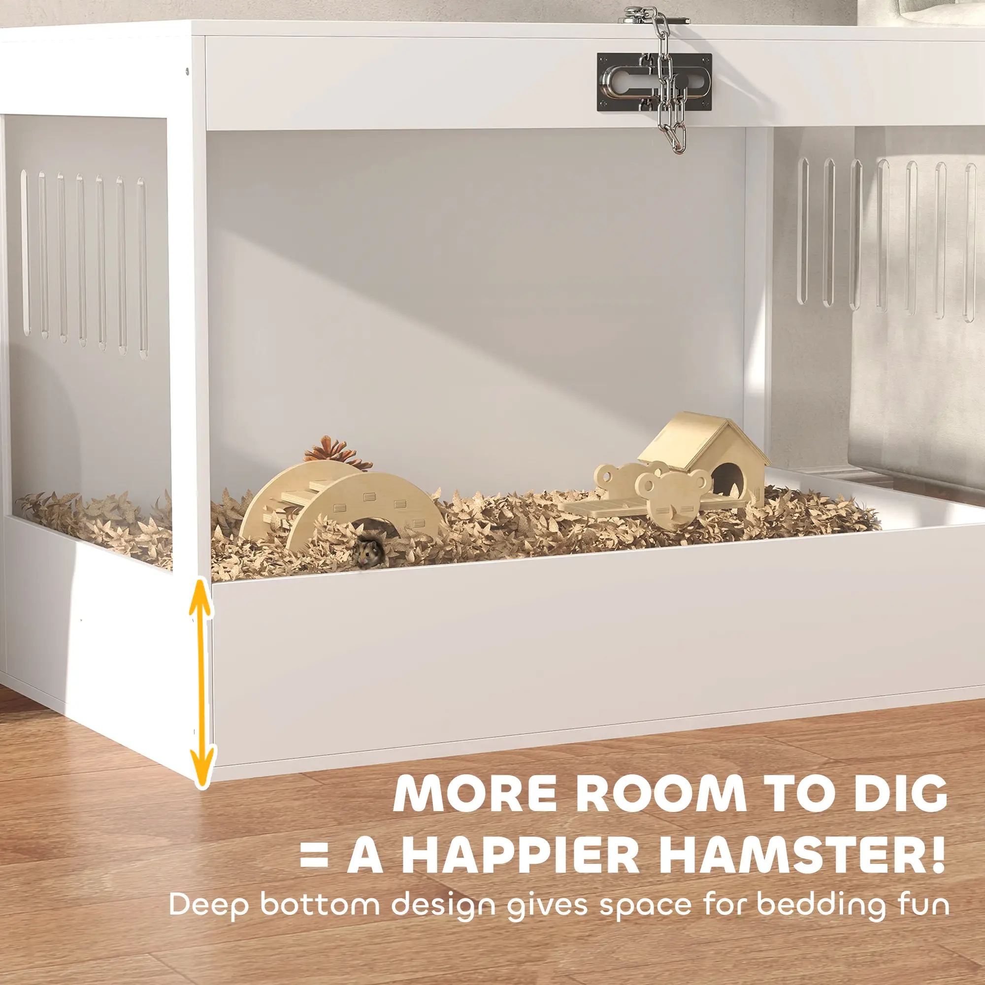 31.5"L Hamster Cage, Openable Top, Hut, Seesaw, Ladder, White - Image 9