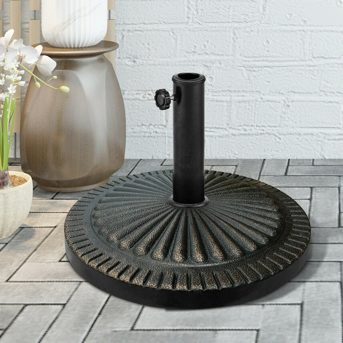 31.5 Lbs Heavy-Duty Outdoor Umbrella Base, Black, Bronze - Image 4