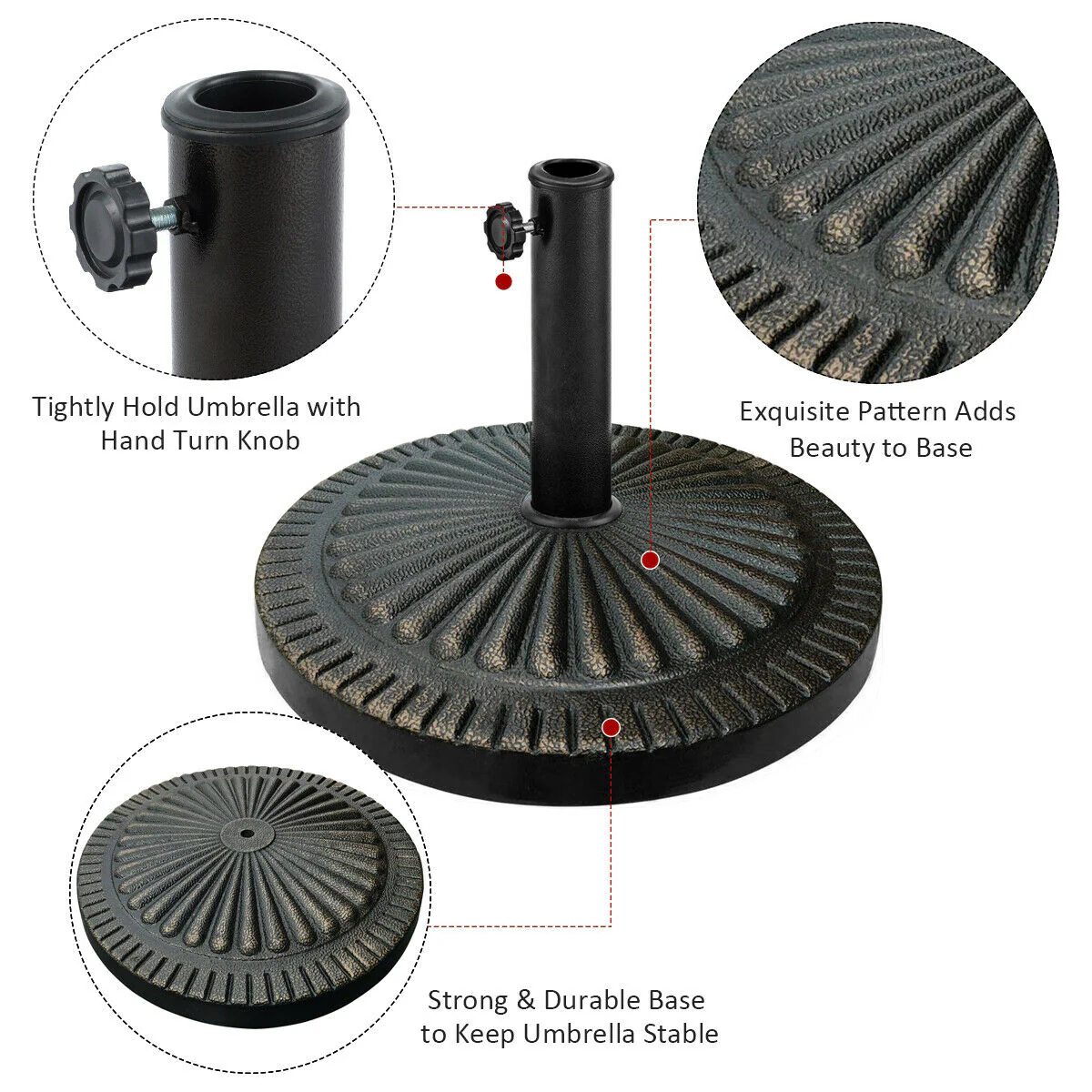 31.5 Lbs Heavy-Duty Outdoor Umbrella Base, Black, Bronze - Image 8
