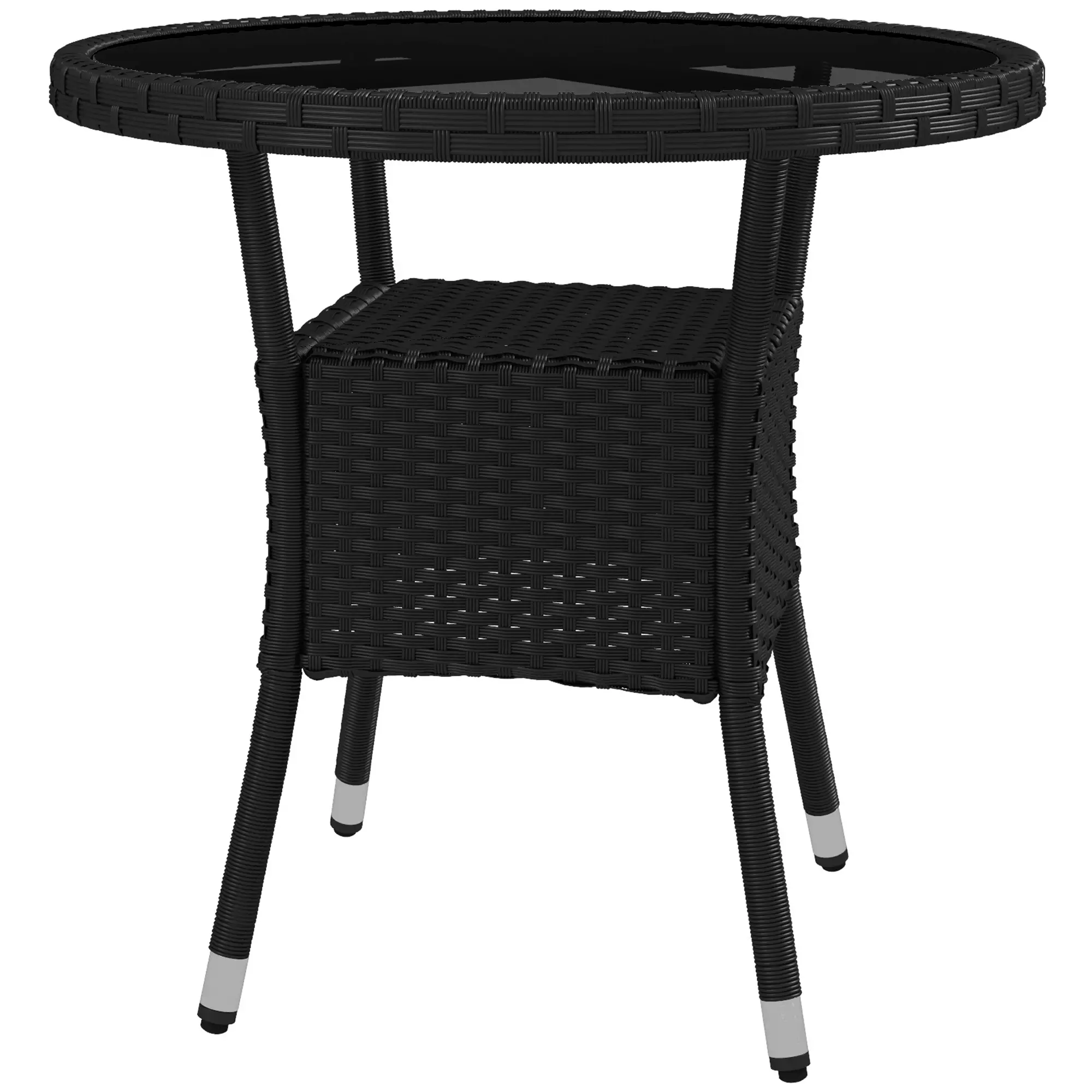 31.5" Outdoor Wicker Dining Table, PE Rattan, Metal Frame, Glass Top, Black