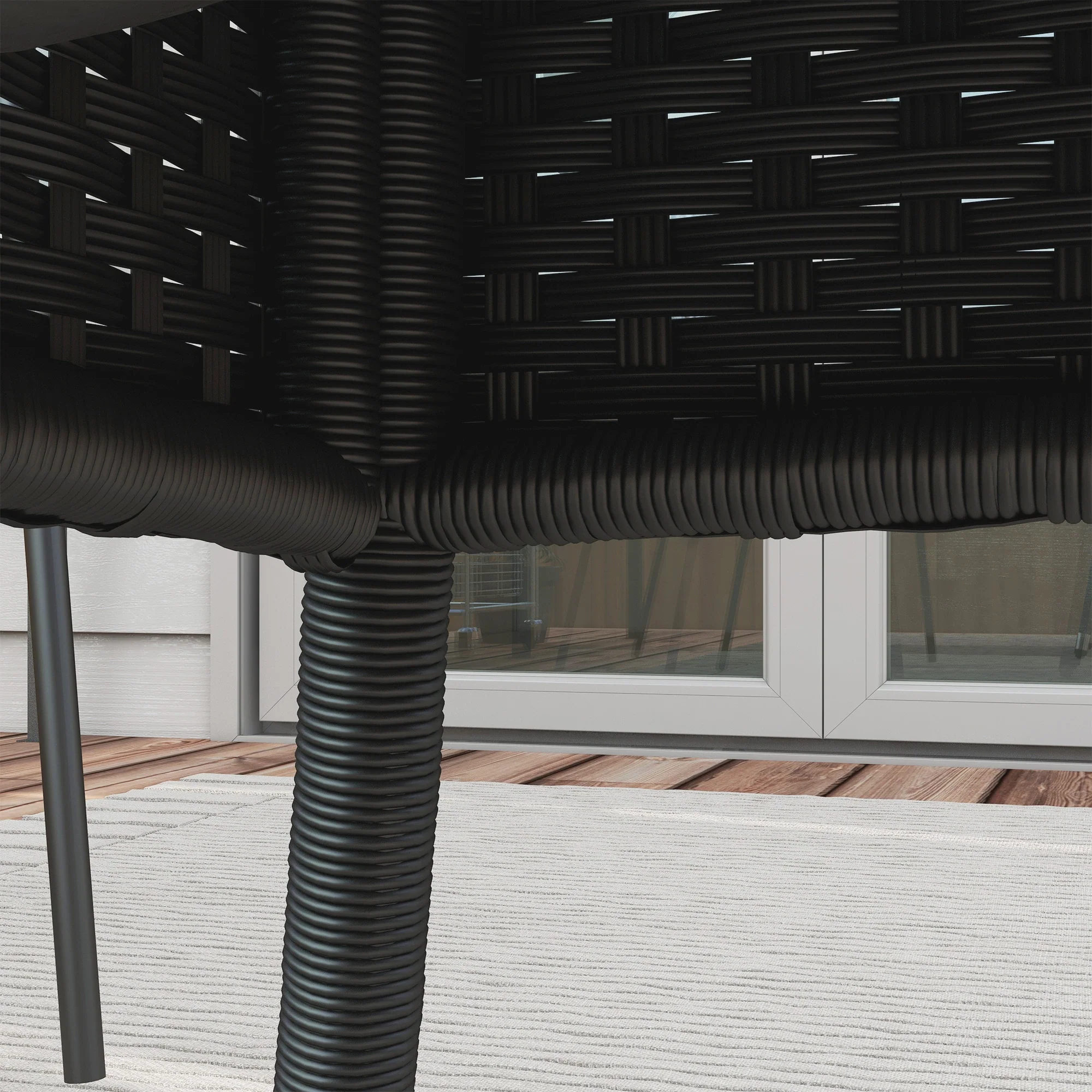 31.5" Outdoor Wicker Dining Table, PE Rattan, Metal Frame, Glass Top, Black - Image 10
