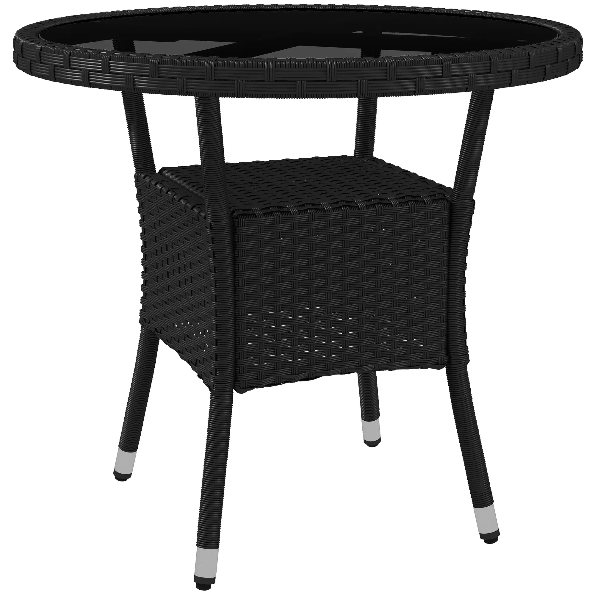 31.5" Outdoor Wicker Dining Table, PE Rattan, Metal Frame, Glass Top, Black - Image 11