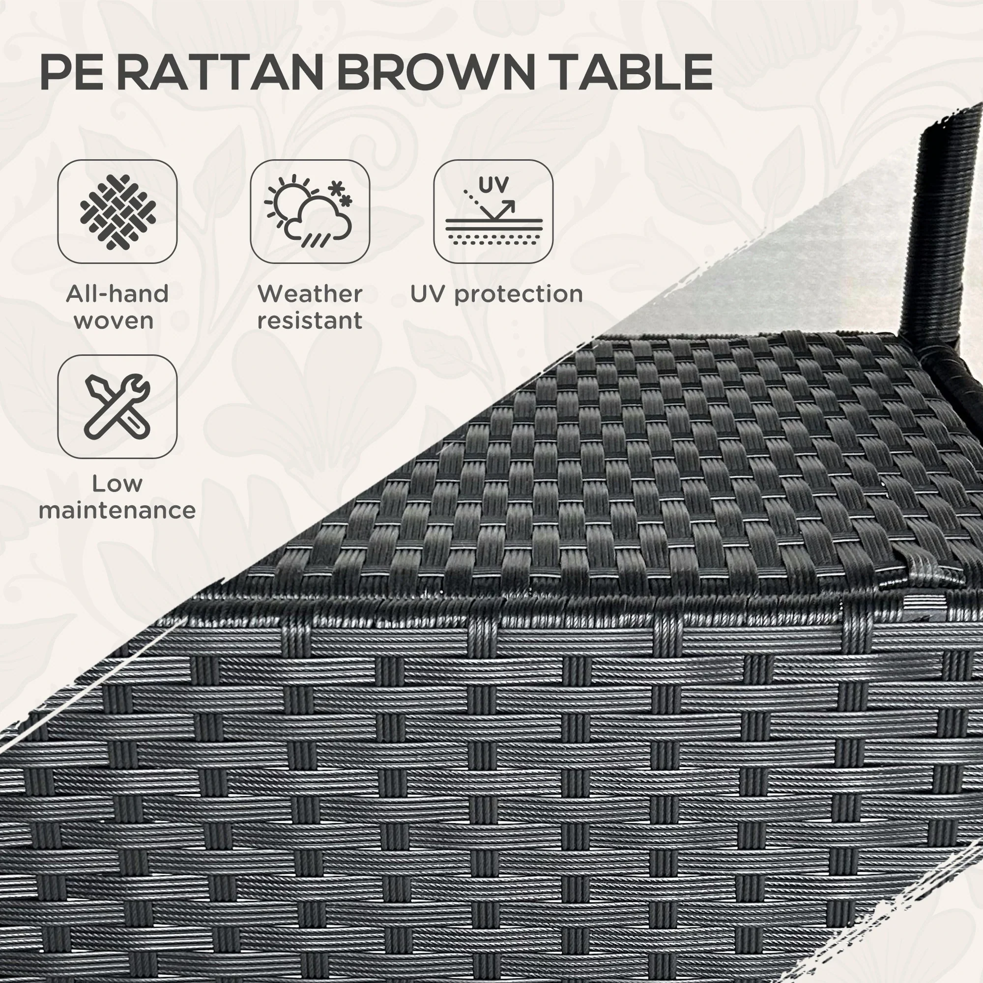 31.5" Outdoor Wicker Dining Table, PE Rattan, Metal Frame, Glass Top, Black - Image 4