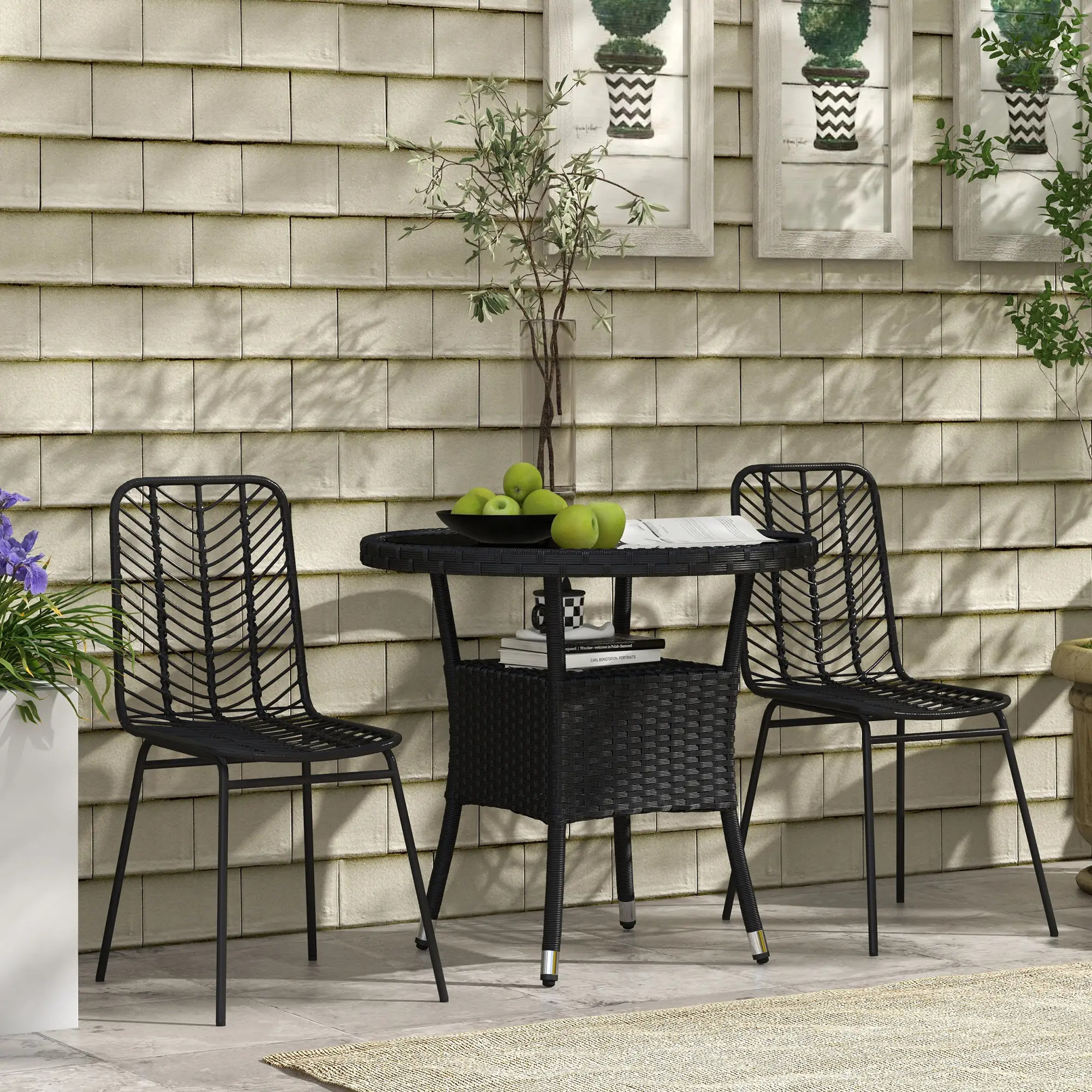 31.5" Outdoor Wicker Dining Table, PE Rattan, Metal Frame, Glass Top, Black - Image 8