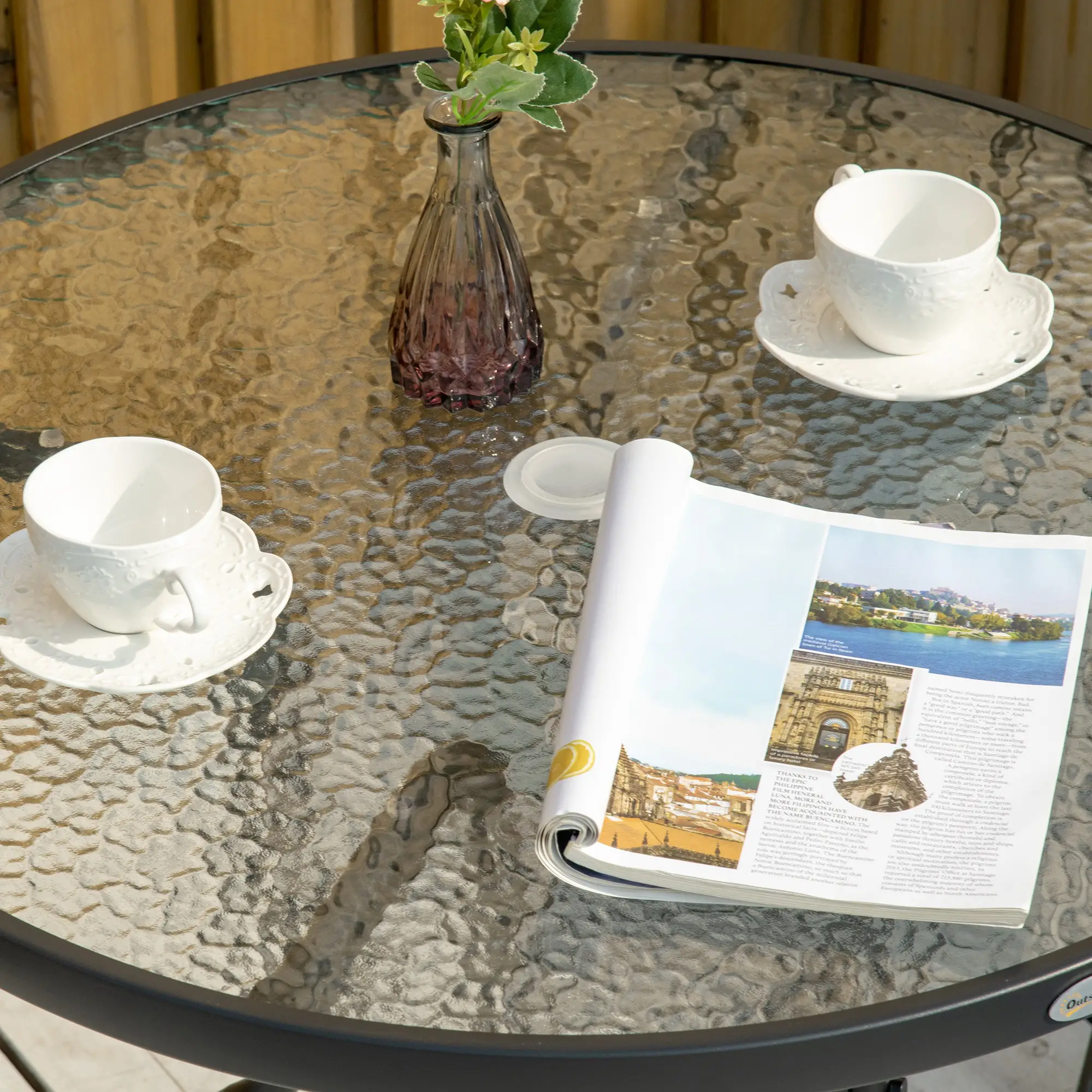 31.5" Round Outdoor Dining Table, Glass Top, Steel Frame, Garden Patio - Image 9