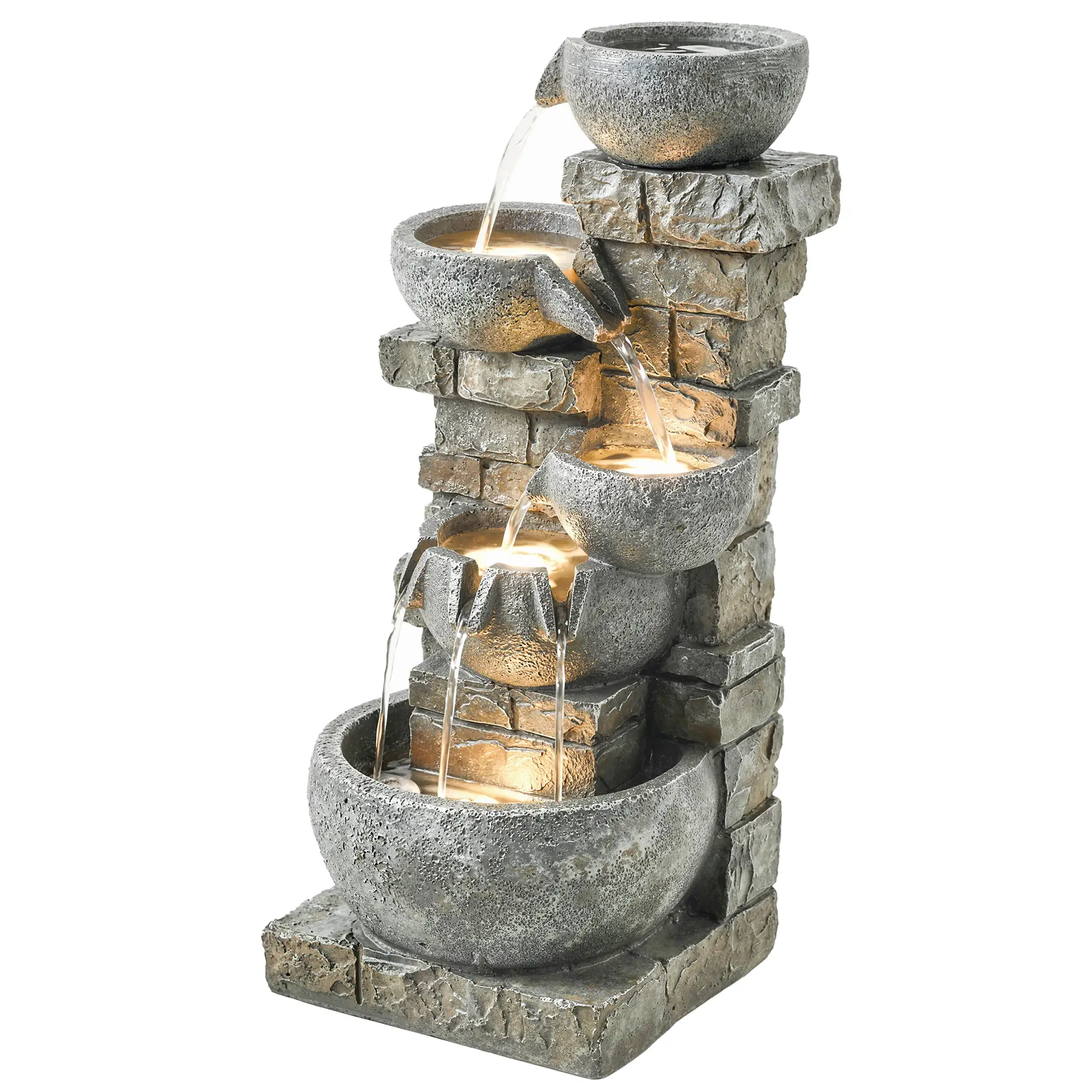 31.5" Tall 5 Tiers Cascading Water Fountain, Mixed, Outdoor Garden Patio Decor