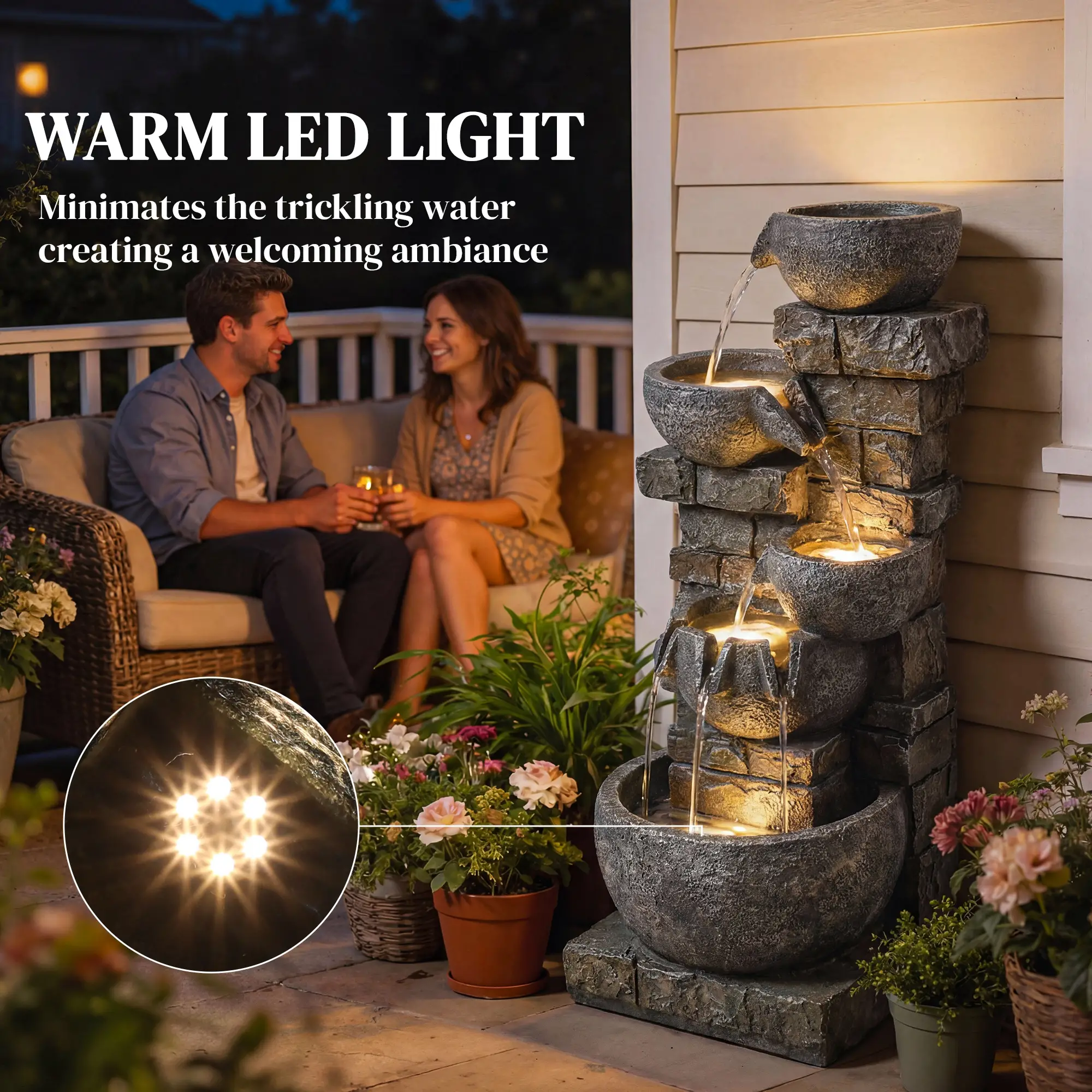 31.5" Tall 5 Tiers Cascading Water Fountain, Mixed, Outdoor Garden Patio Decor - Image 4