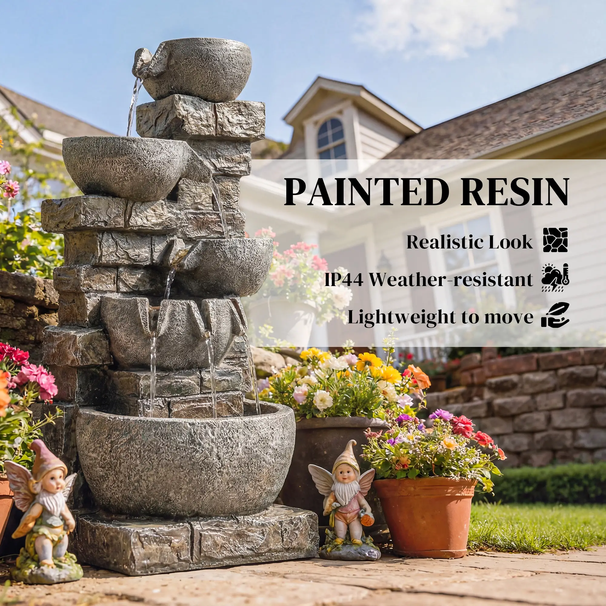 31.5" Tall 5 Tiers Cascading Water Fountain, Mixed, Outdoor Garden Patio Decor - Image 7