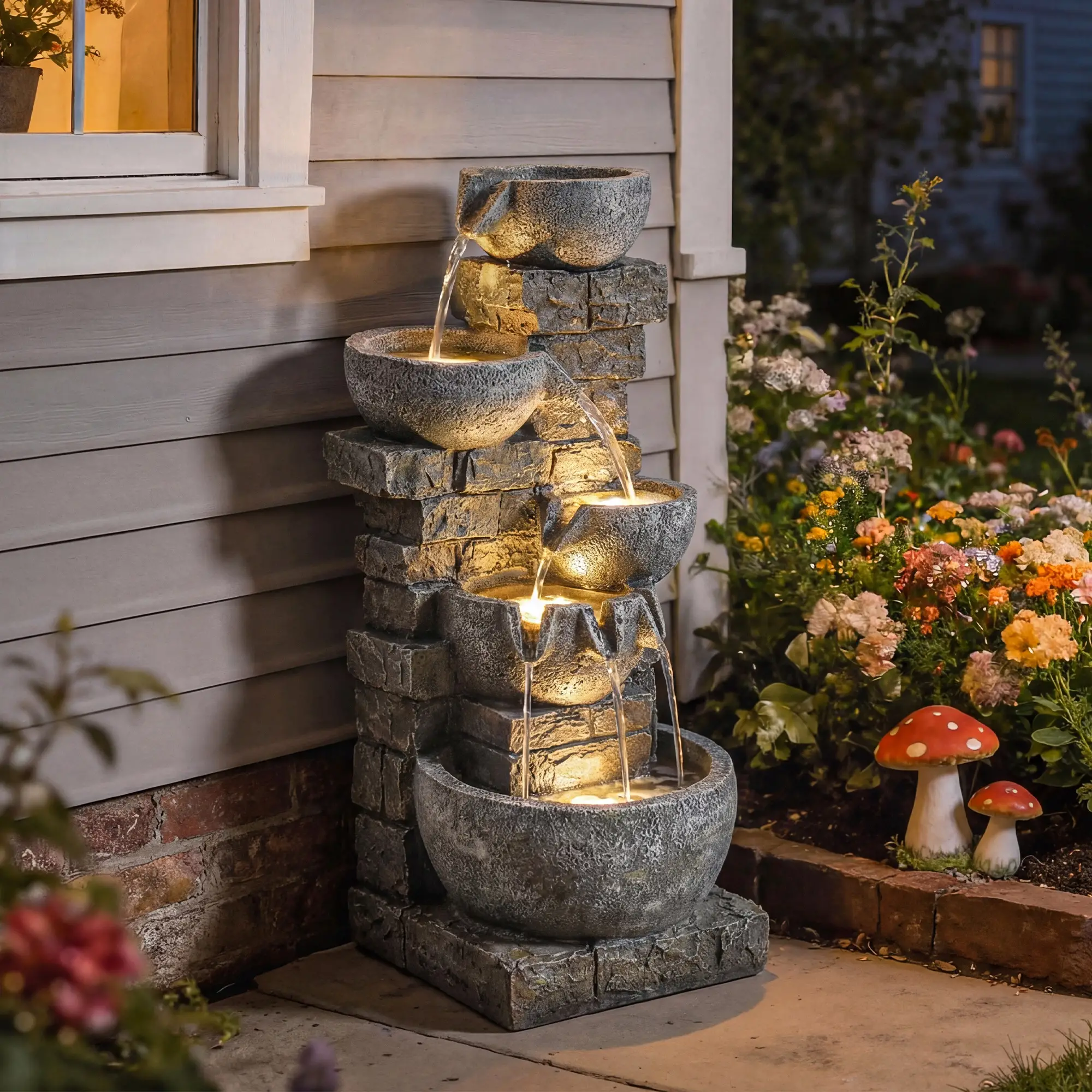 31.5" Tall 5 Tiers Cascading Water Fountain, Mixed, Outdoor Garden Patio Decor - Image 8