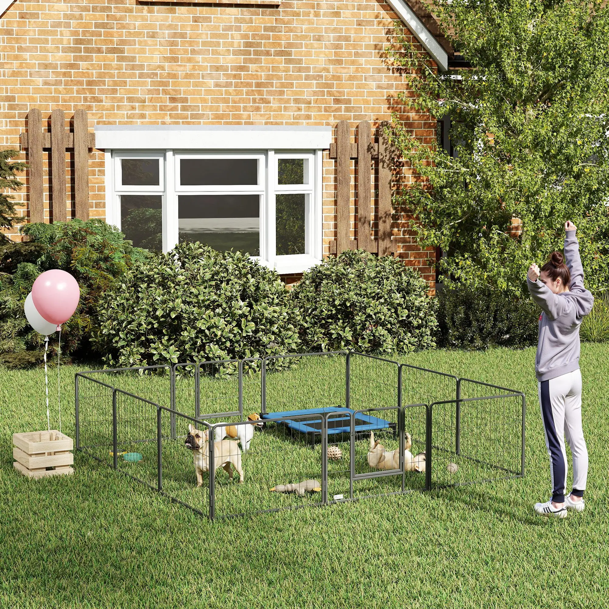 31.5"W Metal Dog Playpen, 23.5"H, 12 Panels, Indoor Outdoor Pet Fence - Image 2