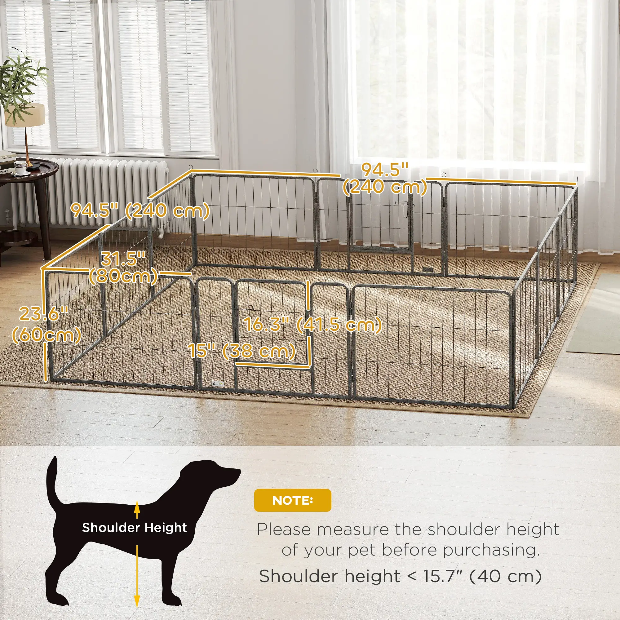 31.5"W Metal Dog Playpen, 23.5"H, 12 Panels, Indoor Outdoor Pet Fence - Image 3