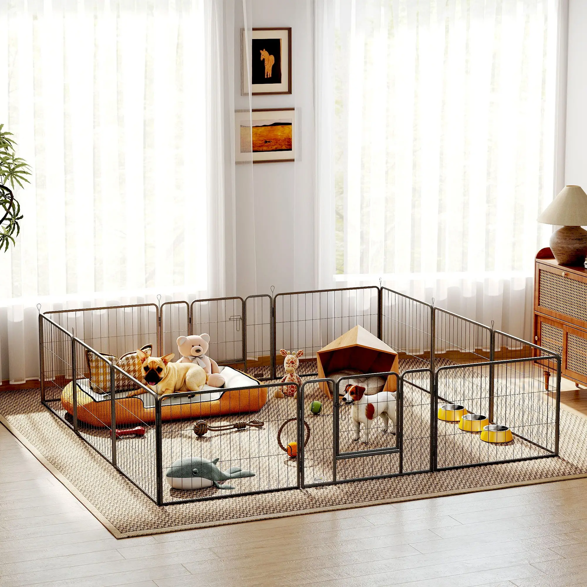 31.5"W Metal Dog Playpen, 23.5"H, 12 Panels, Indoor Outdoor Pet Fence - Image 8