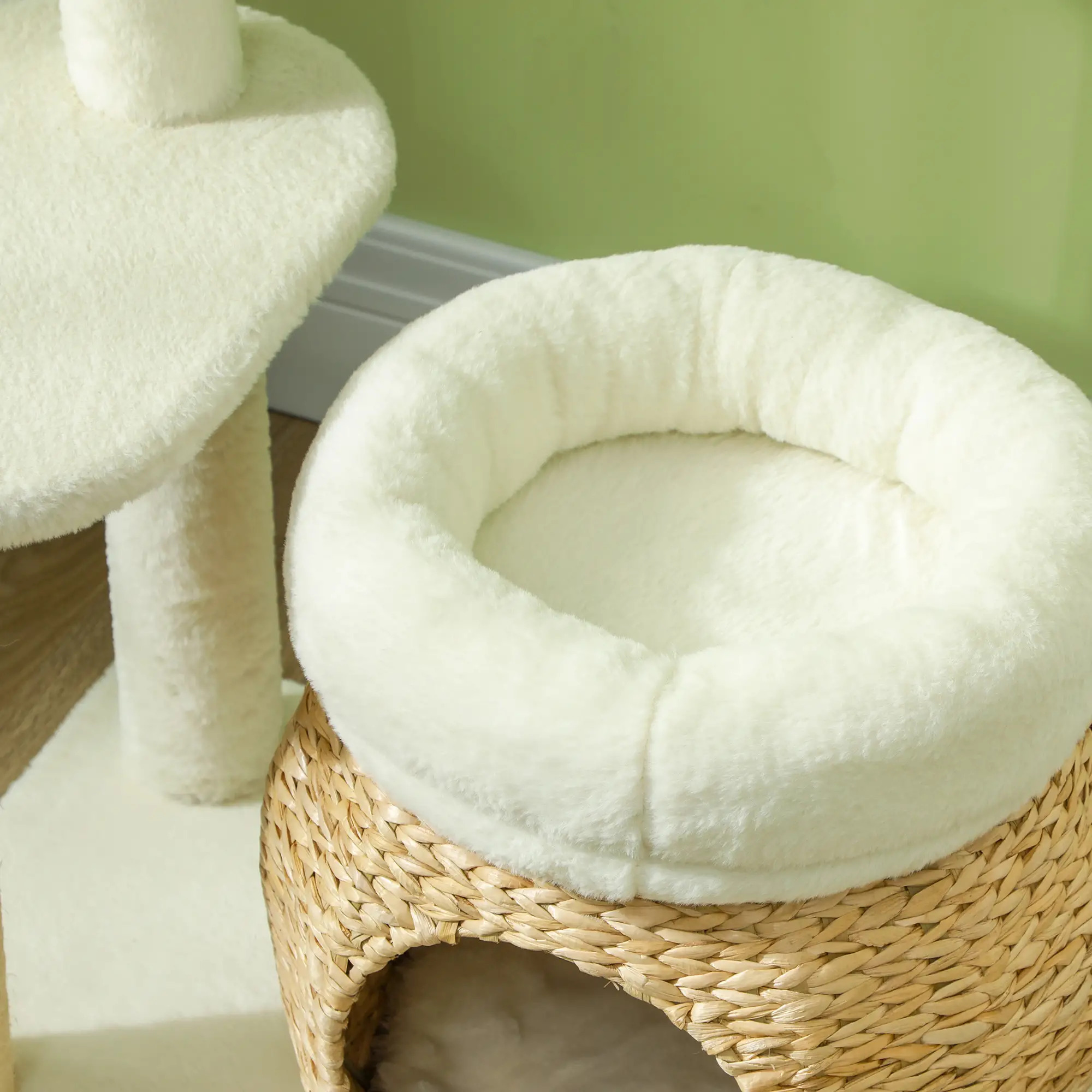 31" Cat Tree Tower, Scratching Posts, Condo, Beds, Platform, Toy Ball, Cream White - Image 7