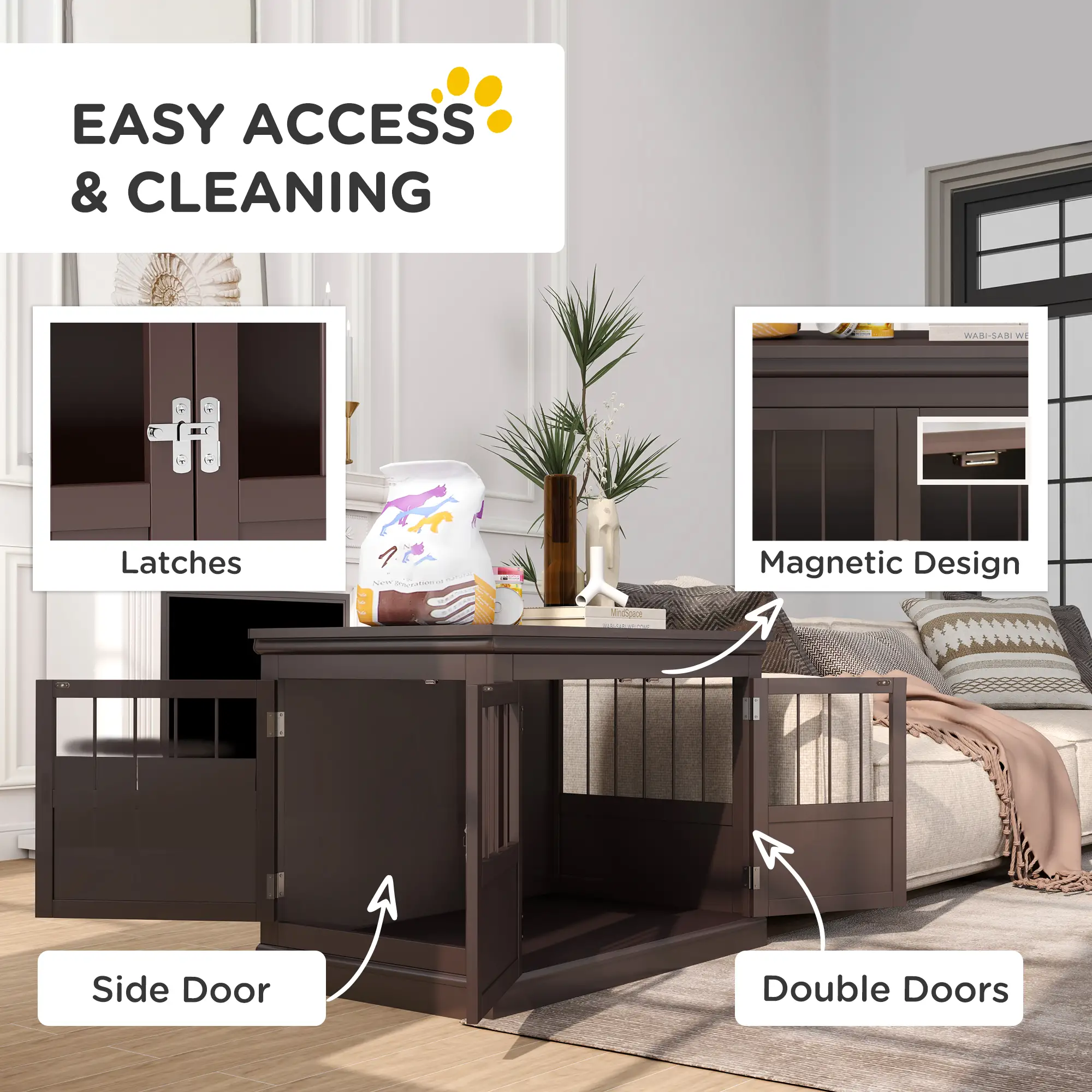 31" Dog Crate End Table, Three Doors, Small Dogs, Coffee - Image 5
