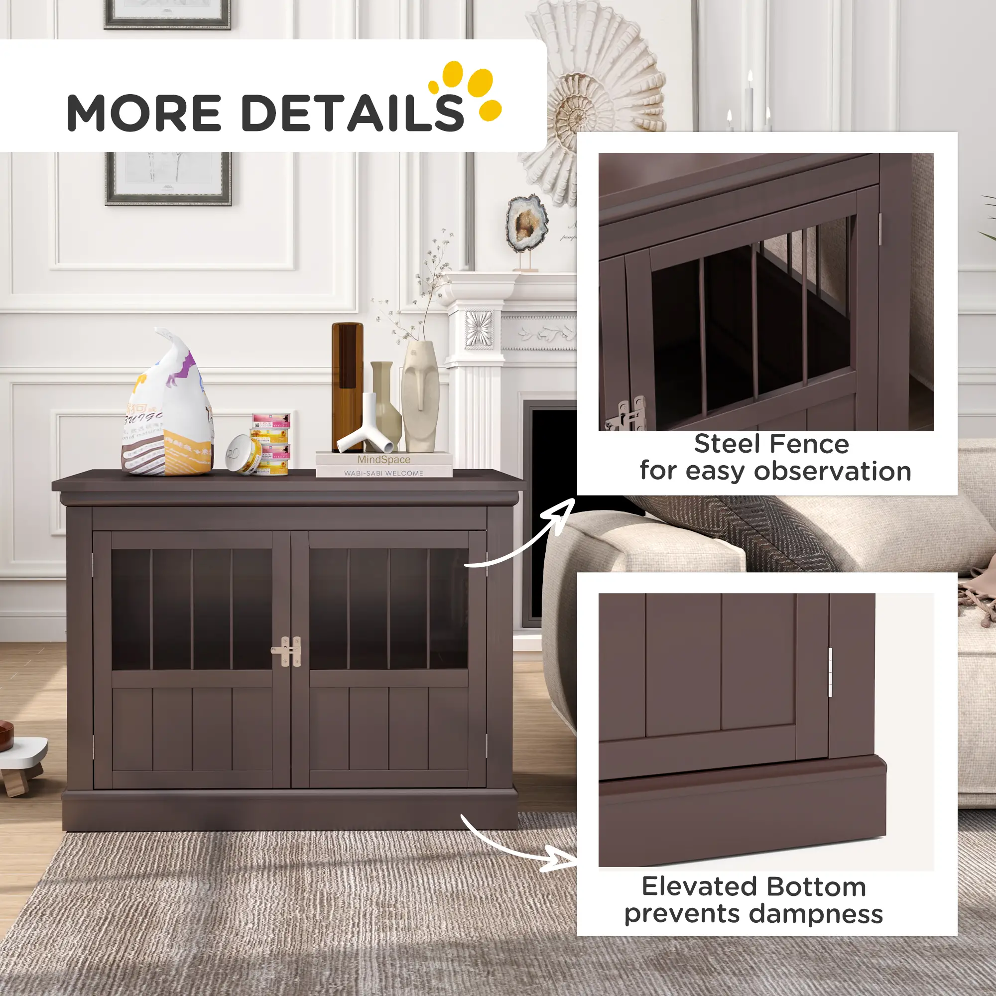 31" Dog Crate End Table, Three Doors, Small Dogs, Coffee - Image 6