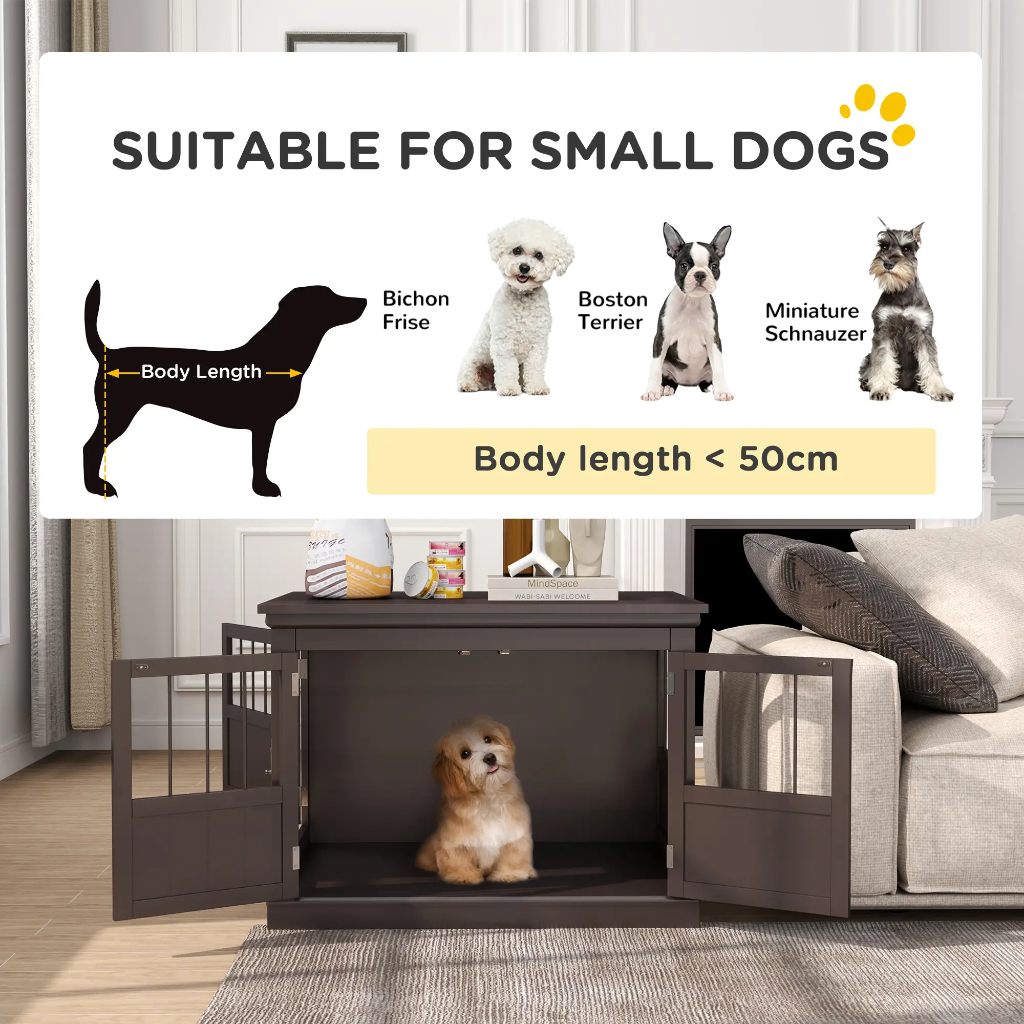 31" Dog Crate End Table, Three Doors, Small Dogs, Coffee - Image 7