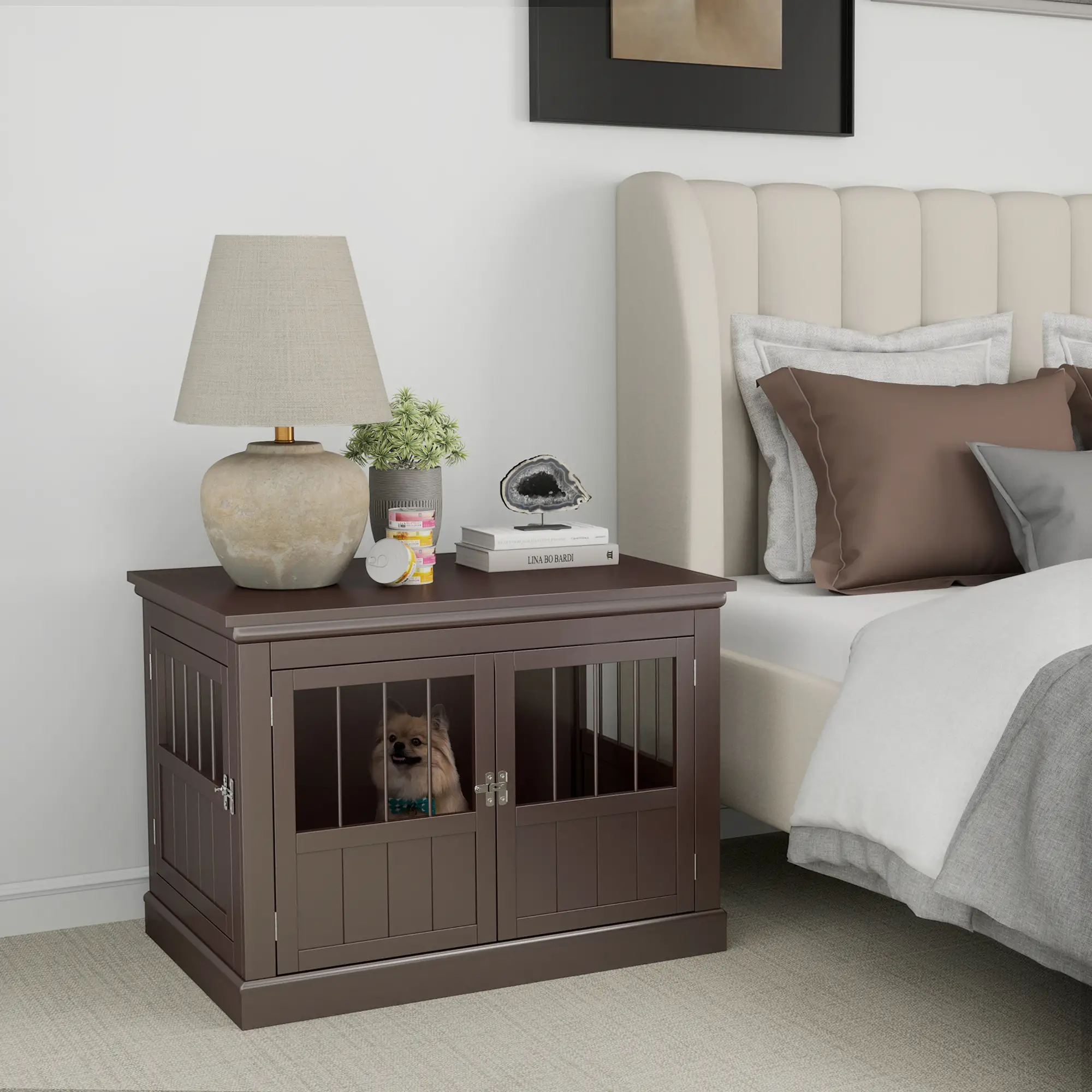 31" Dog Crate End Table, Three Doors, Small Dogs, Coffee - Image 8