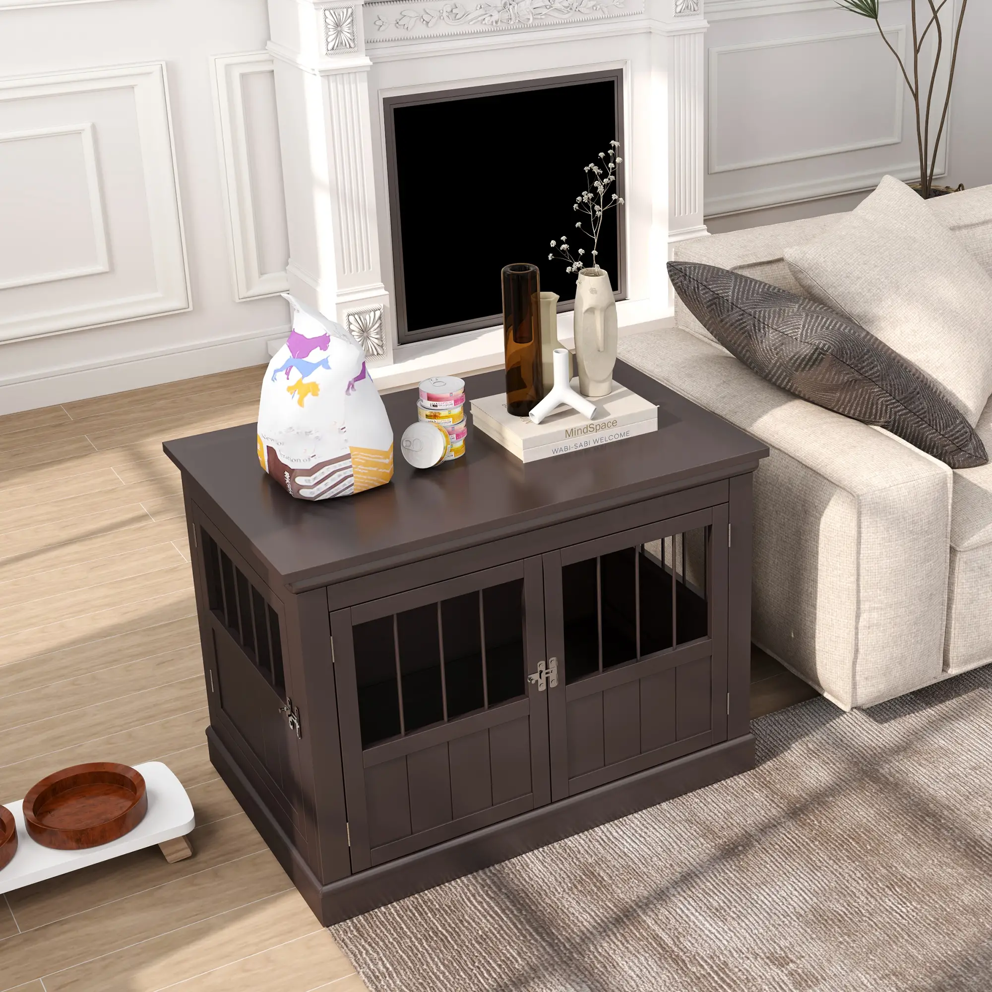 31" Dog Crate End Table, Three Doors, Small Dogs, Coffee - Image 9